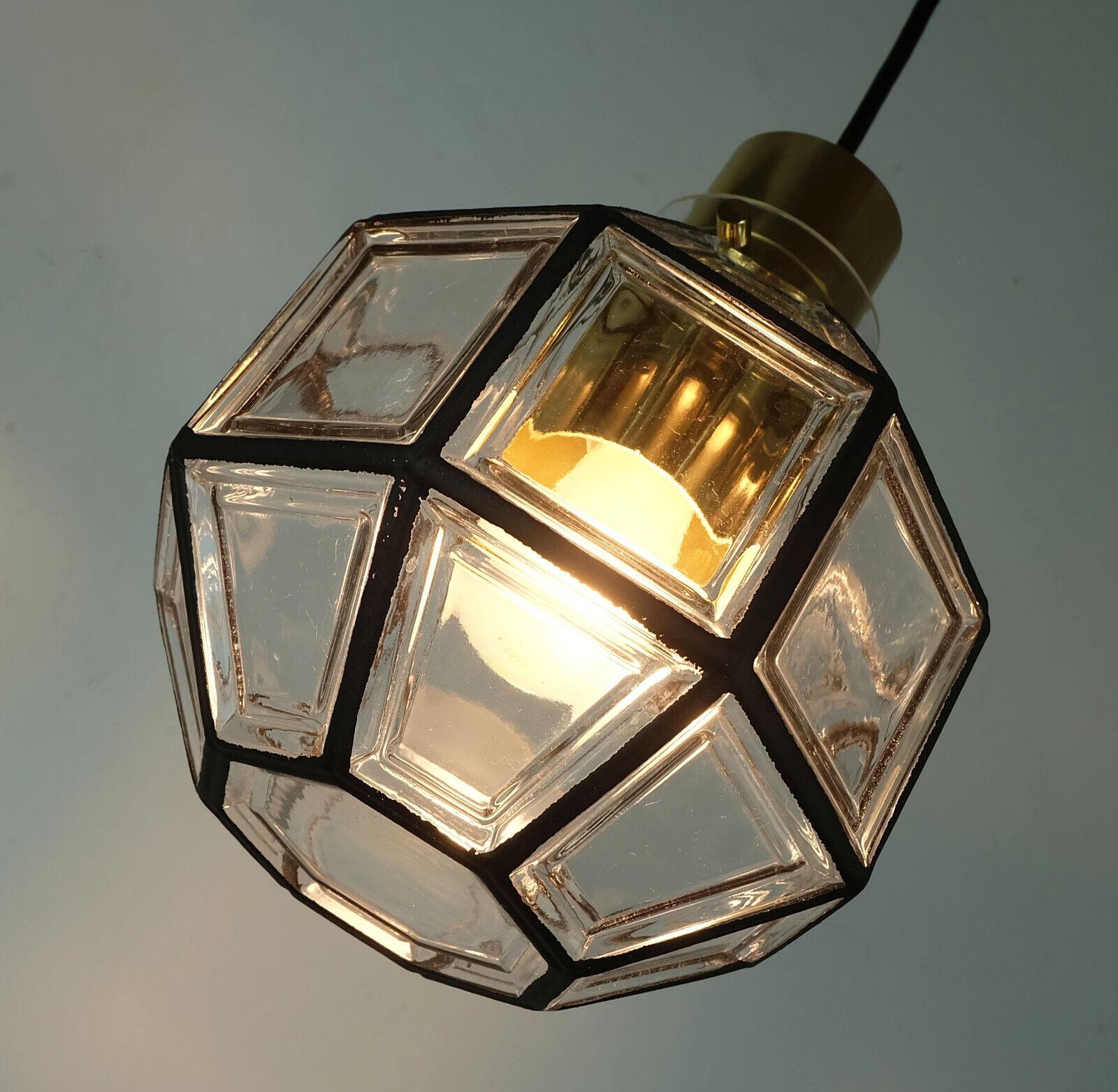 vintage glashuette limburg PENDANT LAMP clear glass shade and brass 1960s 70s For Sale 2
