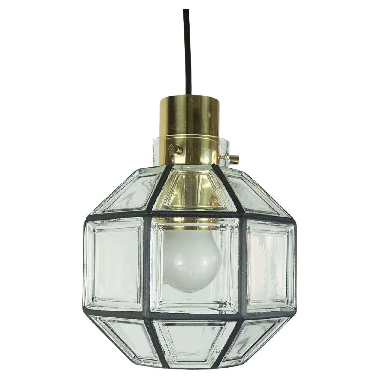 vintage glashuette limburg PENDANT LAMP clear glass shade and brass 1960s 70s For Sale