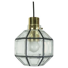 Vintage glashuette limburg PENDANT LAMP Klarer Glasschirm und Messing 1960er 70er Jahre