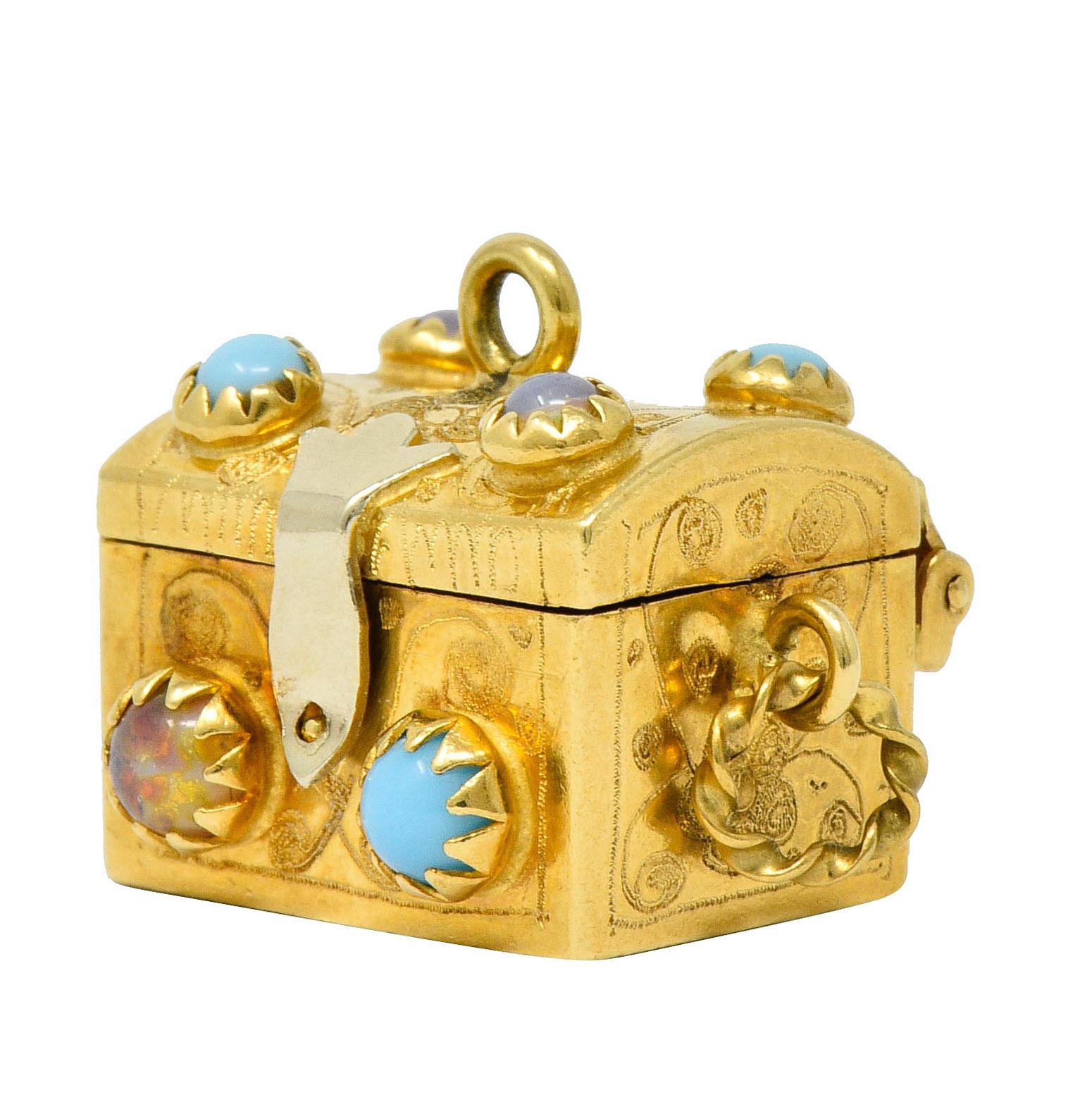 Vintage Glass 18 Karat Two-Tone Gold Treasure Chest Charm 4