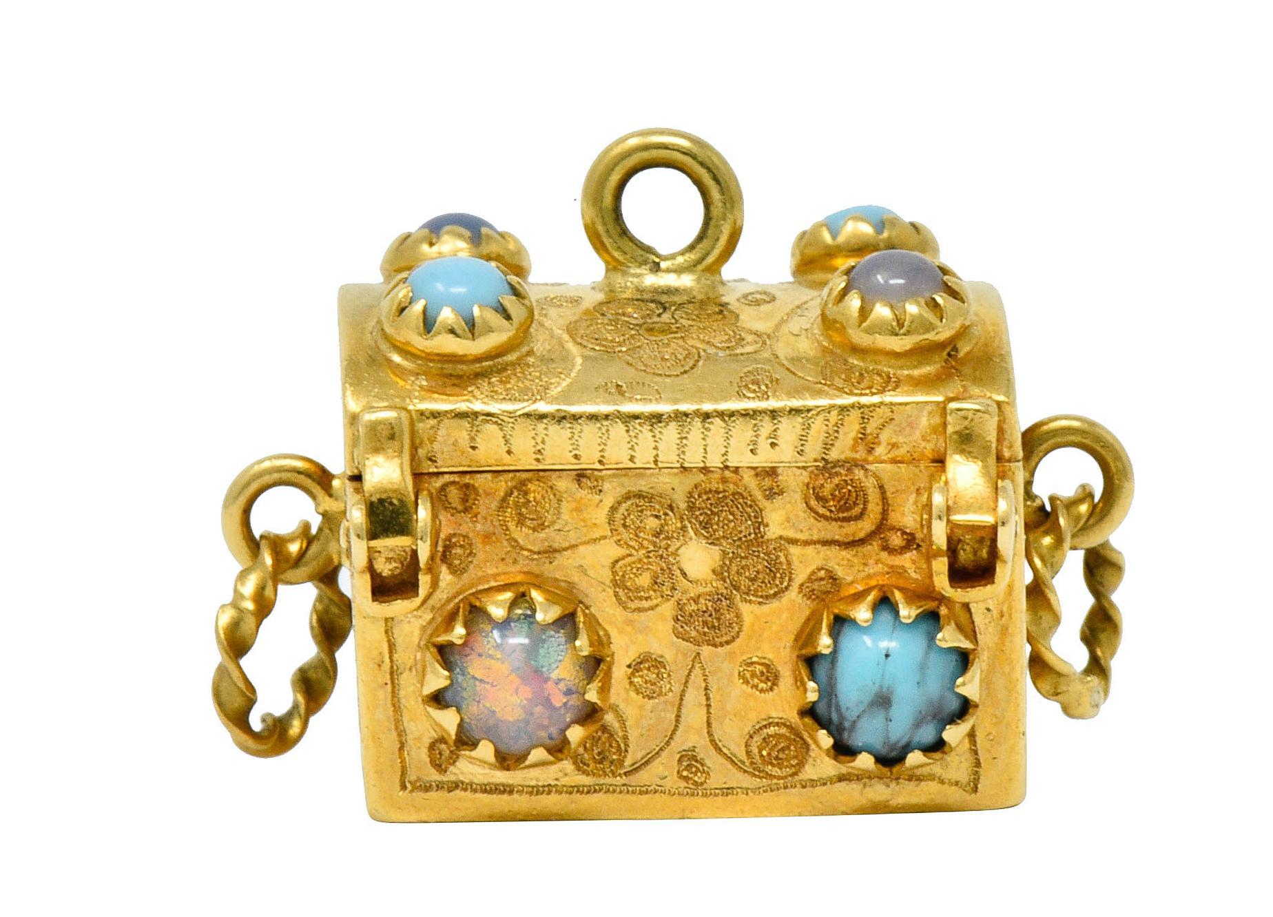 Women's or Men's Vintage Glass 18 Karat Two-Tone Gold Treasure Chest Charm