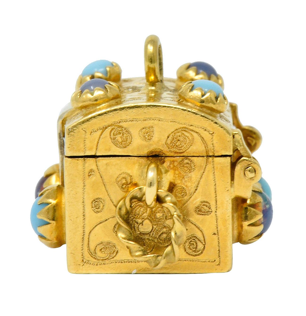 Vintage Glass 18 Karat Two-Tone Gold Treasure Chest Charm 1