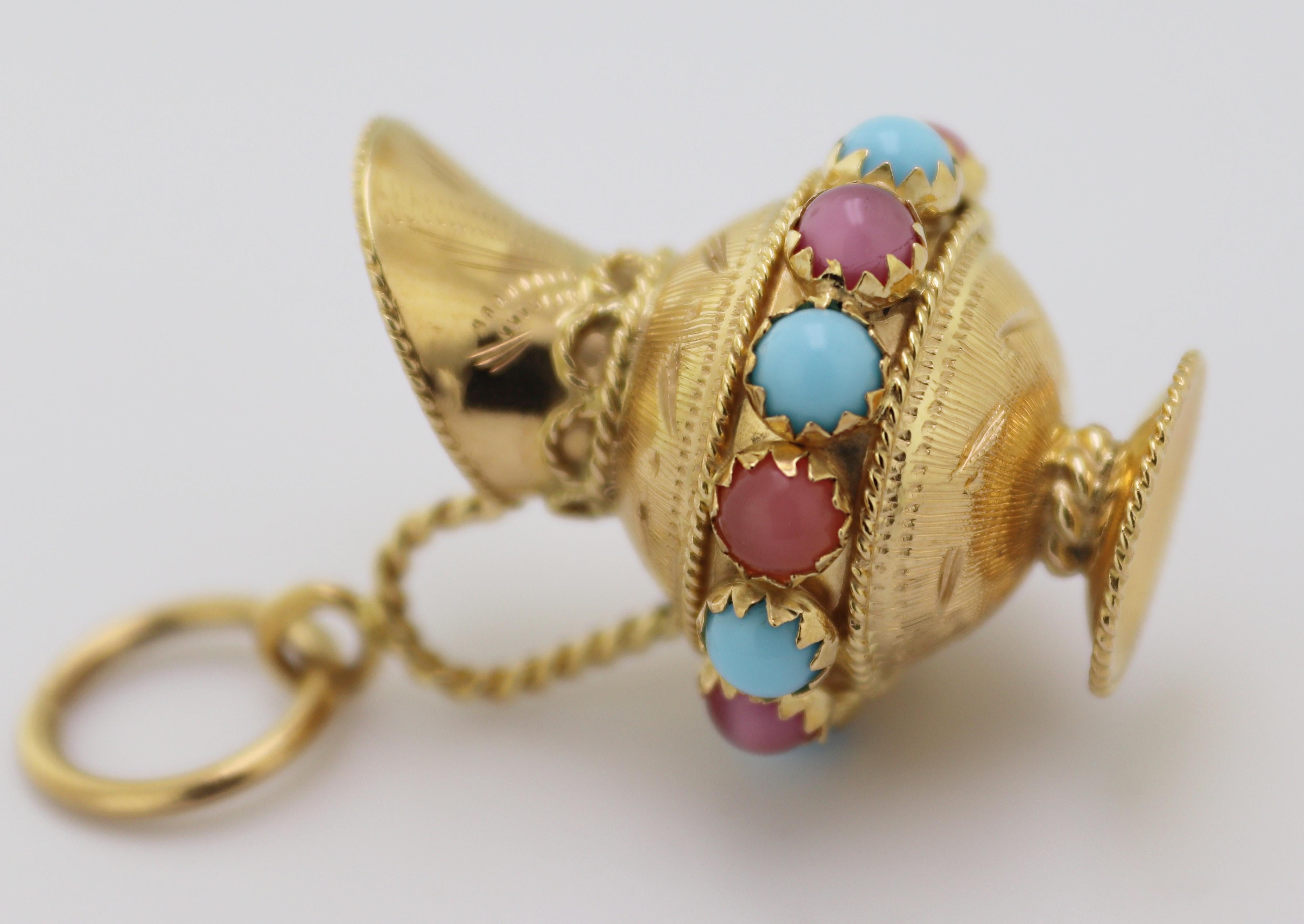 Vintage Glass 18K Yellow Gold Pitcher Fob / Pendant For Sale 3