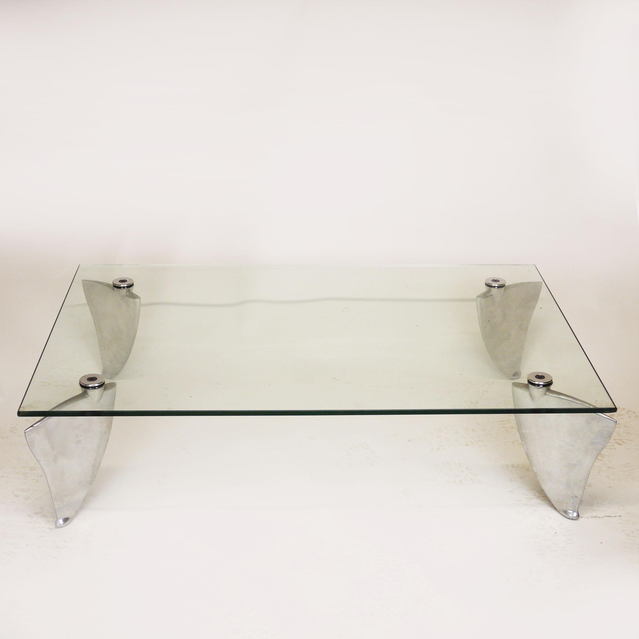 Vintage Glass and Aluminum 'Fipper' Coffee Table by Matthew Hilton for SCP, 1980 For Sale 5