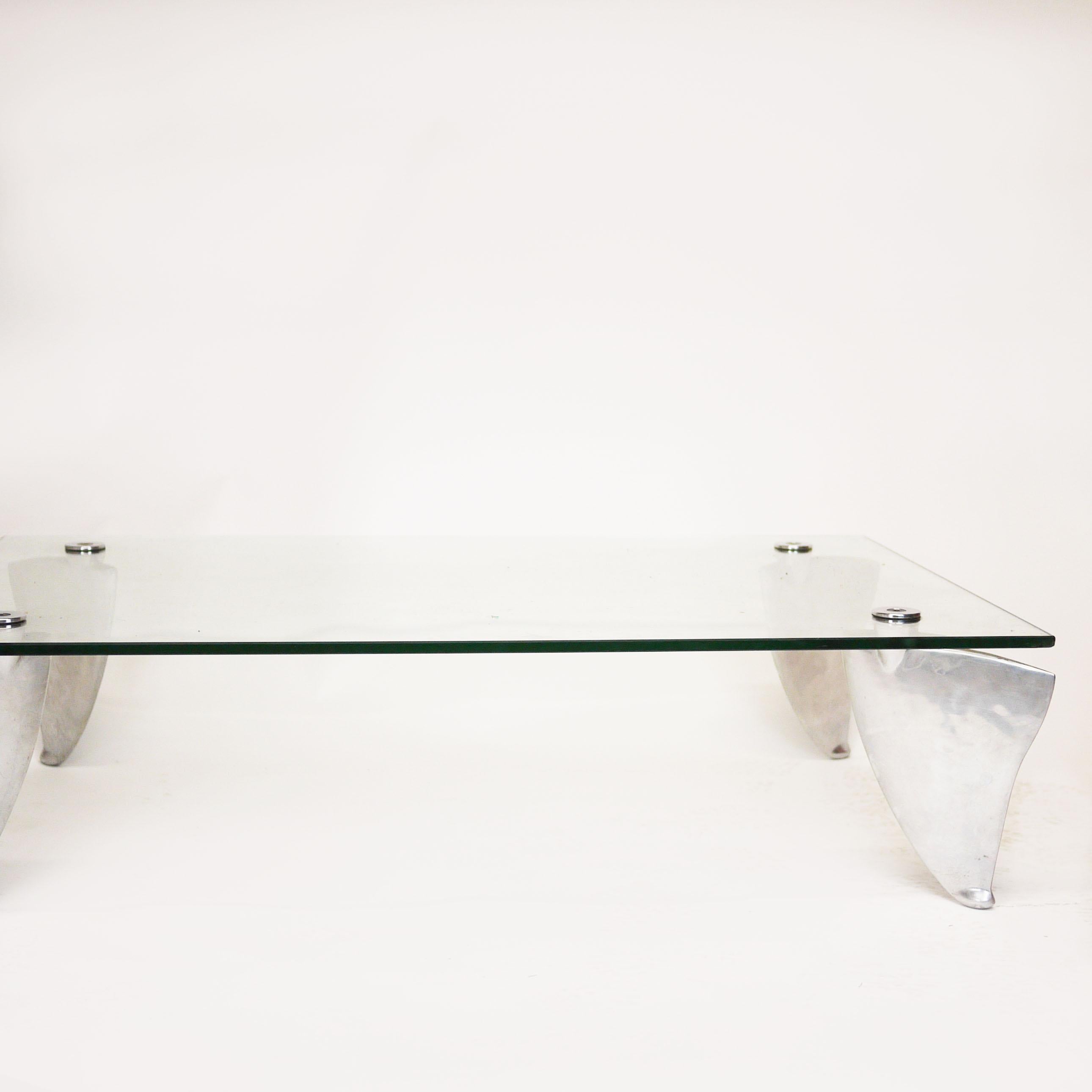 Vintage Glass and Aluminum 'Fipper' Coffee Table by Matthew Hilton for SCP, 1980 For Sale 6