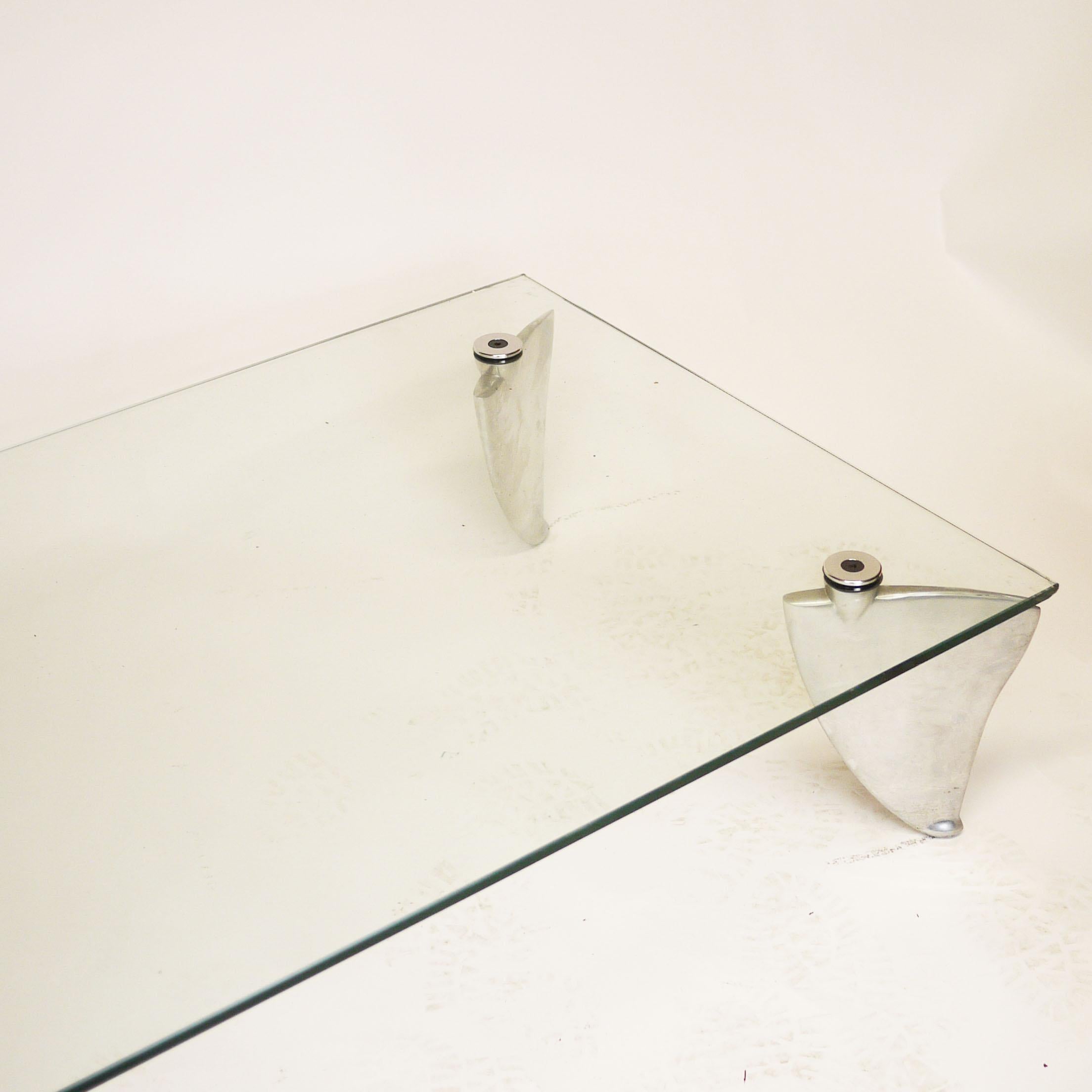 Vintage Glass and Aluminum 'Fipper' Coffee Table by Matthew Hilton for SCP, 1980 In Good Condition For Sale In Chesham, GB