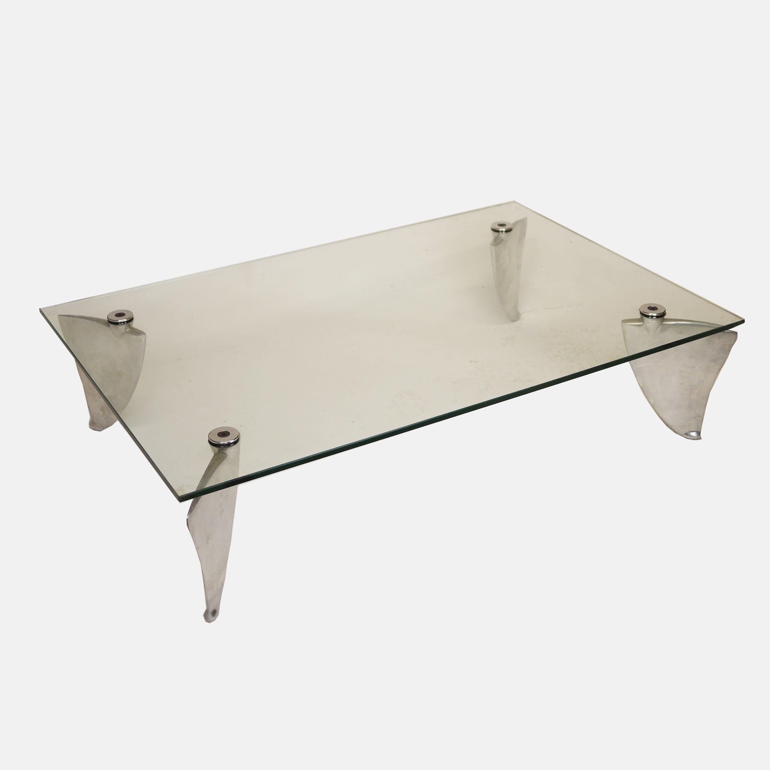 Late 20th Century Vintage Glass and Aluminum 'Fipper' Coffee Table by Matthew Hilton for SCP, 1980 For Sale