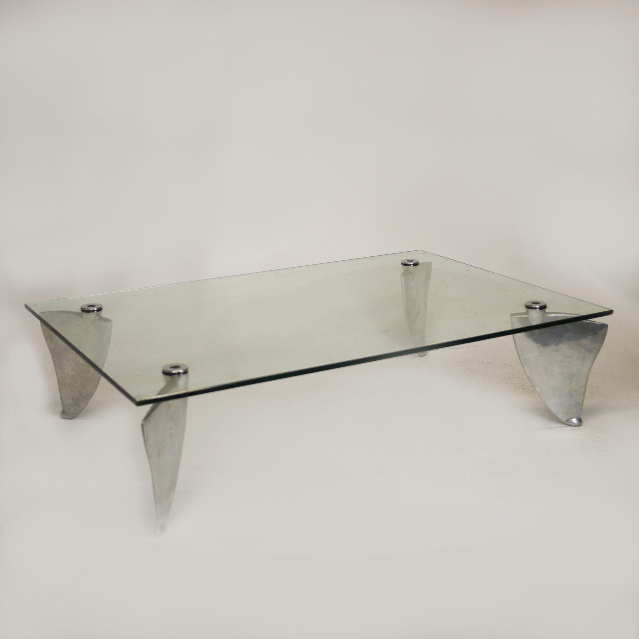 Vintage Glass and Aluminum 'Fipper' Coffee Table by Matthew Hilton for SCP, 1980 For Sale 3