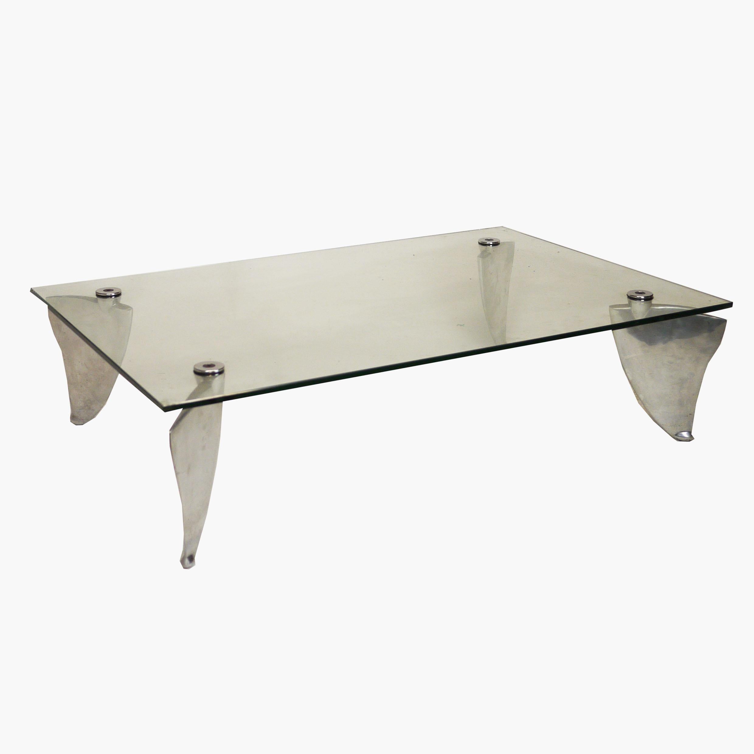 Vintage Glass and Aluminum 'Fipper' Coffee Table by Matthew Hilton for SCP, 1980 For Sale 4