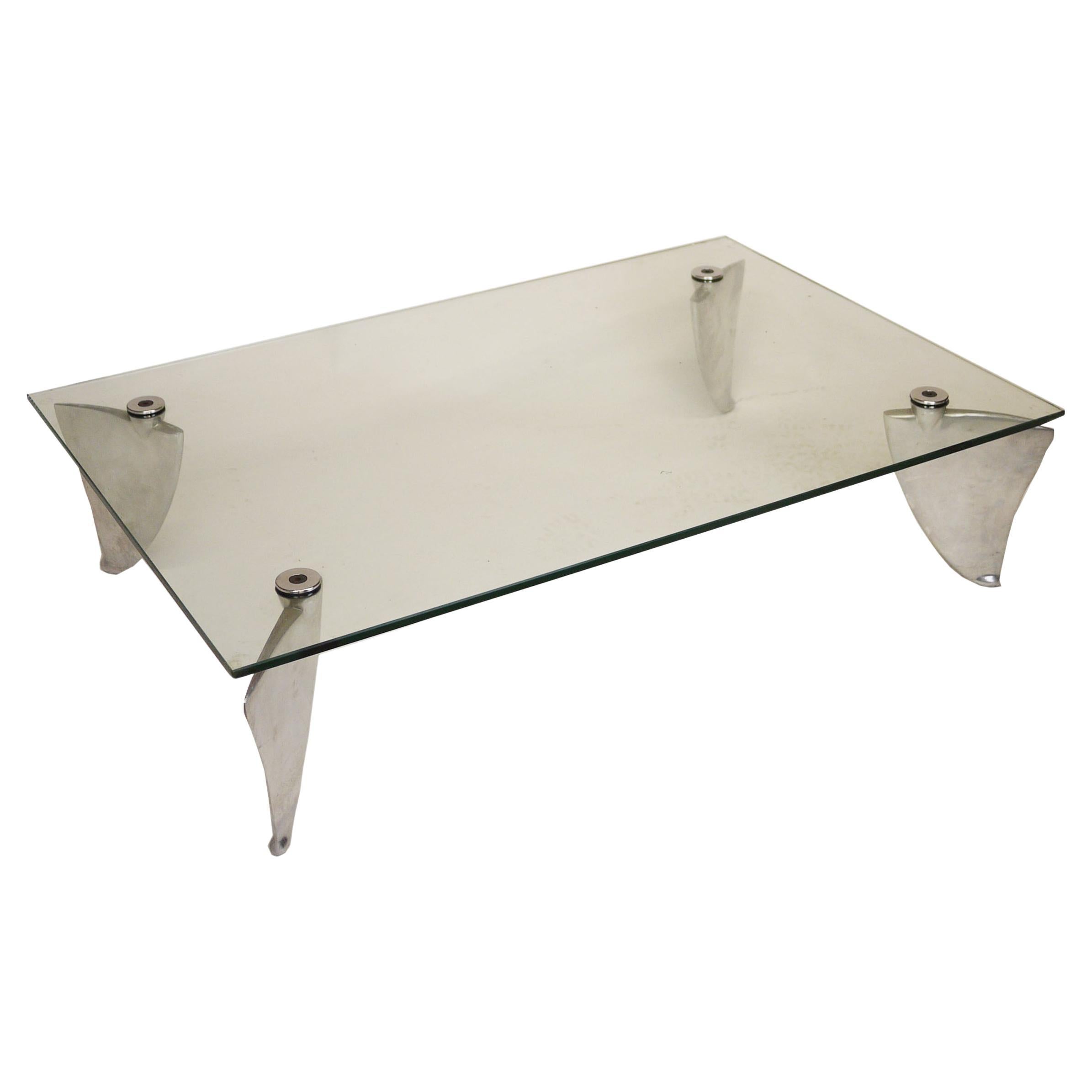 Vintage Glass and Aluminum 'Fipper' Coffee Table by Matthew Hilton for SCP, 1980 For Sale