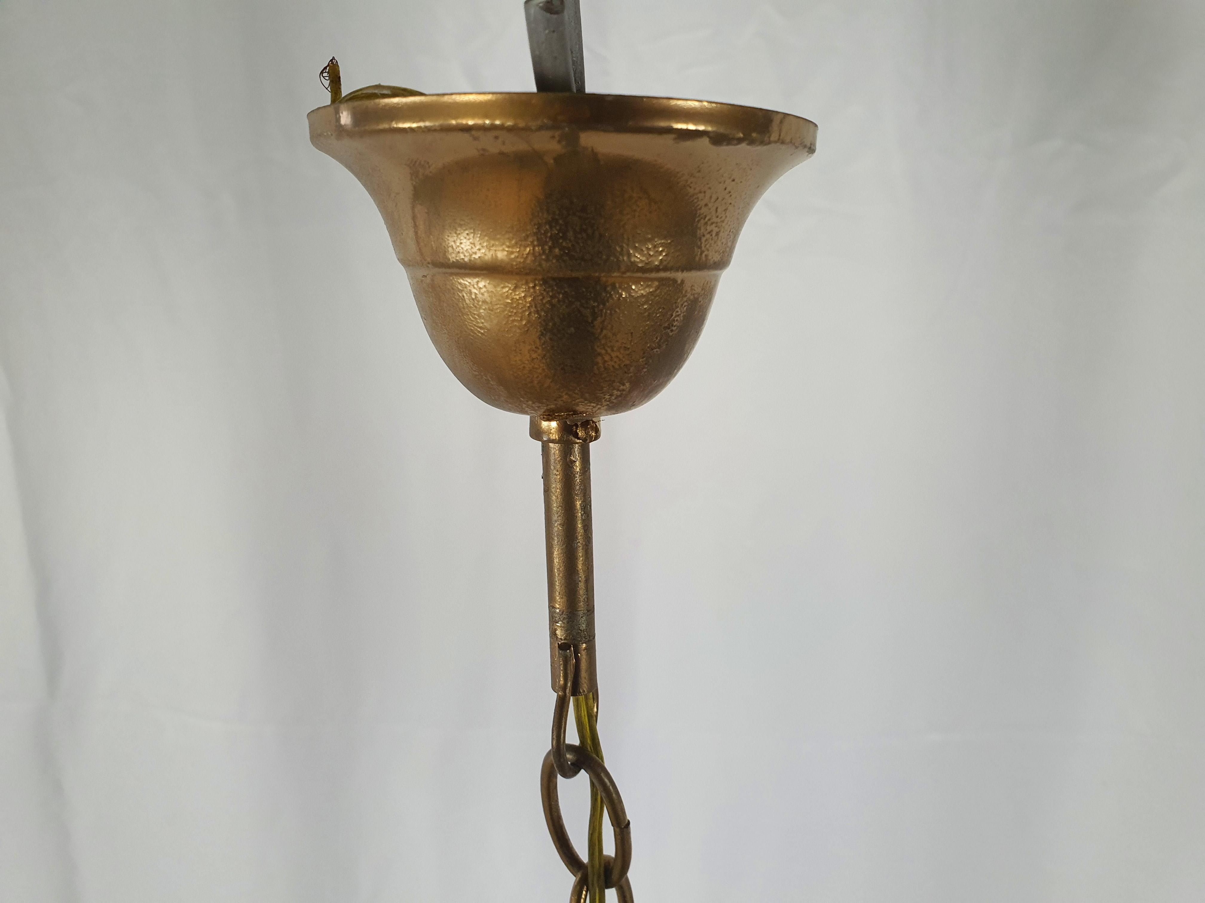 Vintage Glass and Brass Chandelier For Sale 10