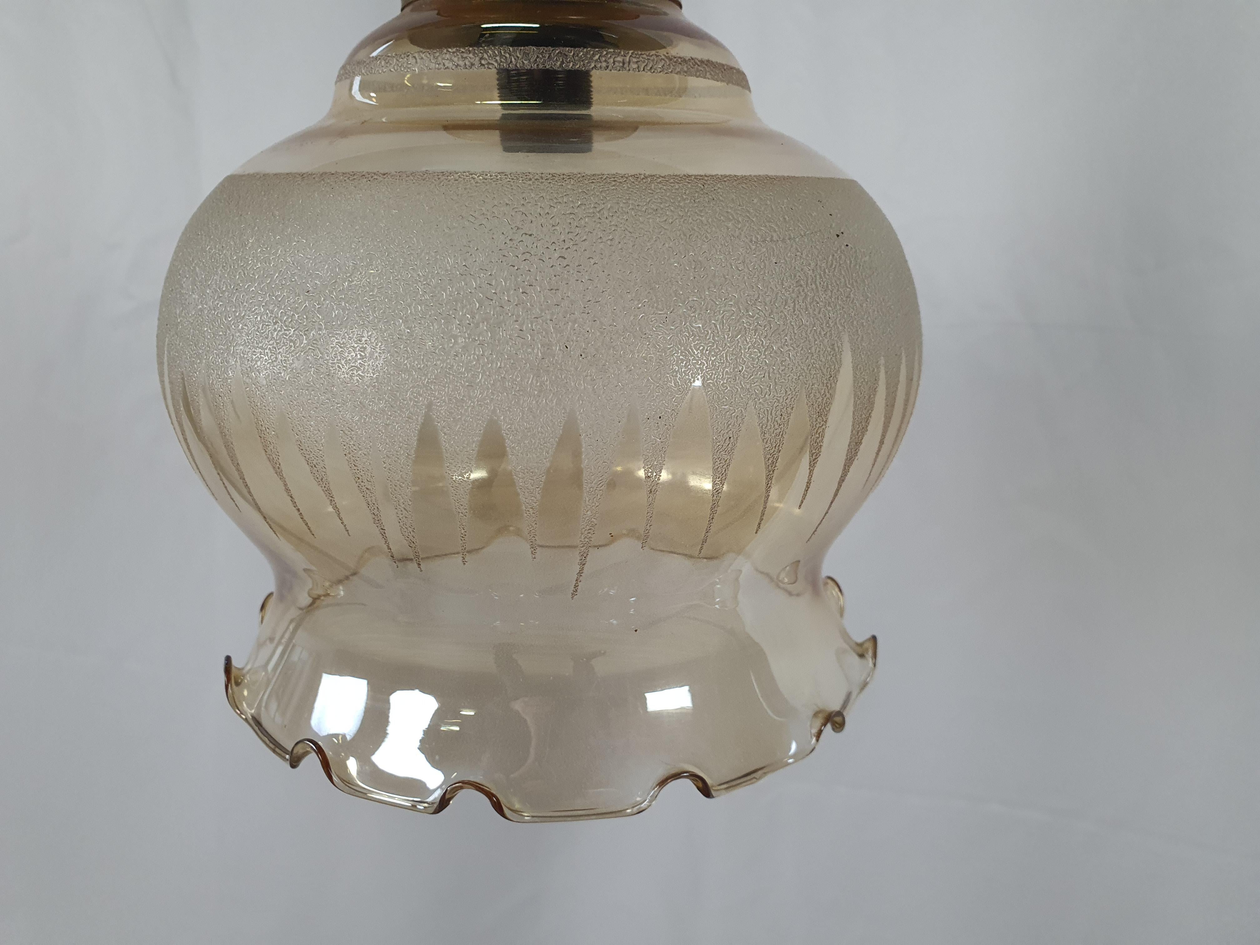Mid-Century Modern Vintage Glass and Brass Chandelier For Sale