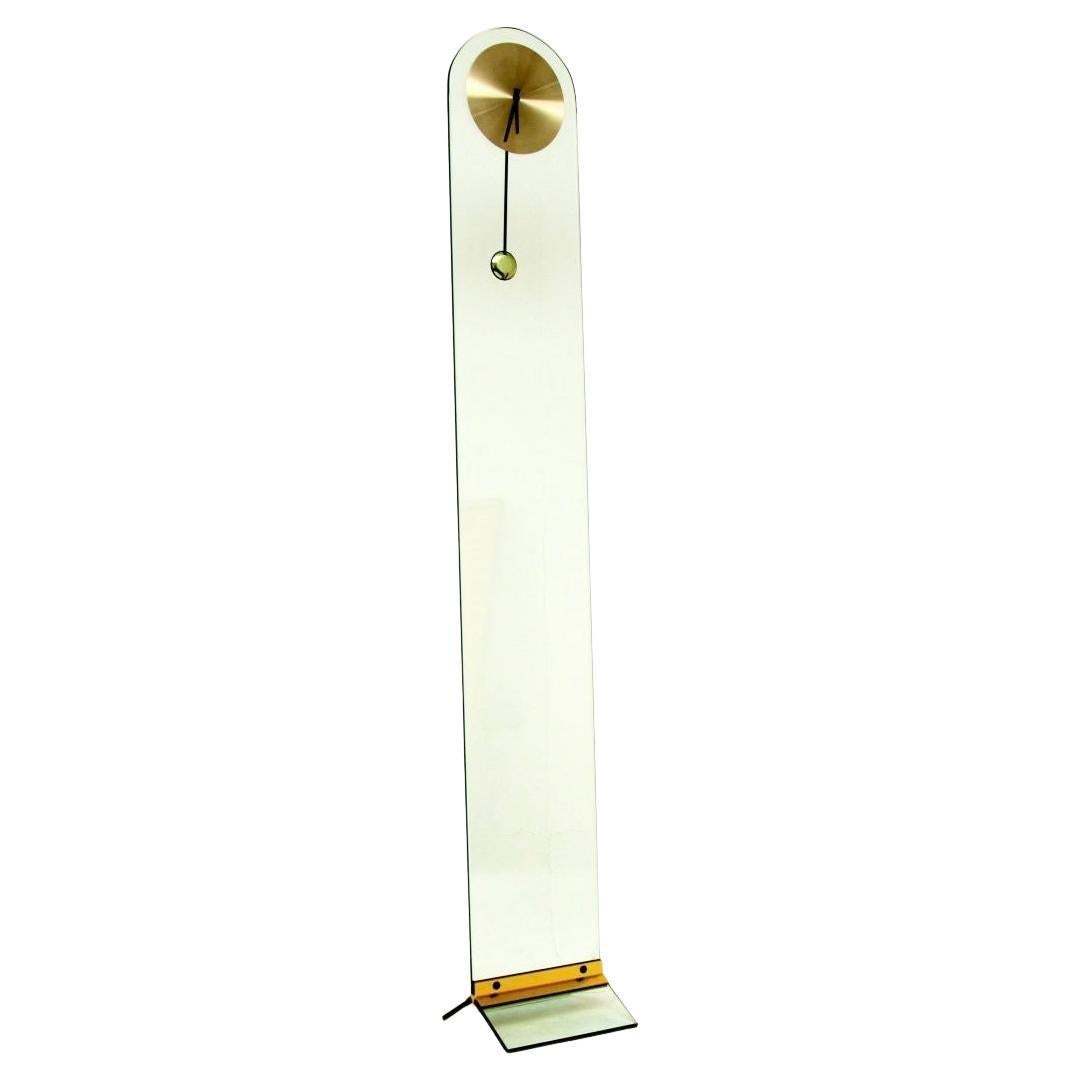 Vintage Glass and Brass Clock by Leon Rosen for Pace Collection For Sale