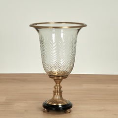 Vintage Glass and Brass Hurricane Candle Holders by Maitland Smith