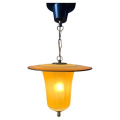Vintage-Laterne-Pendelleuchte aus Glas und Messing, 50er-Jahre