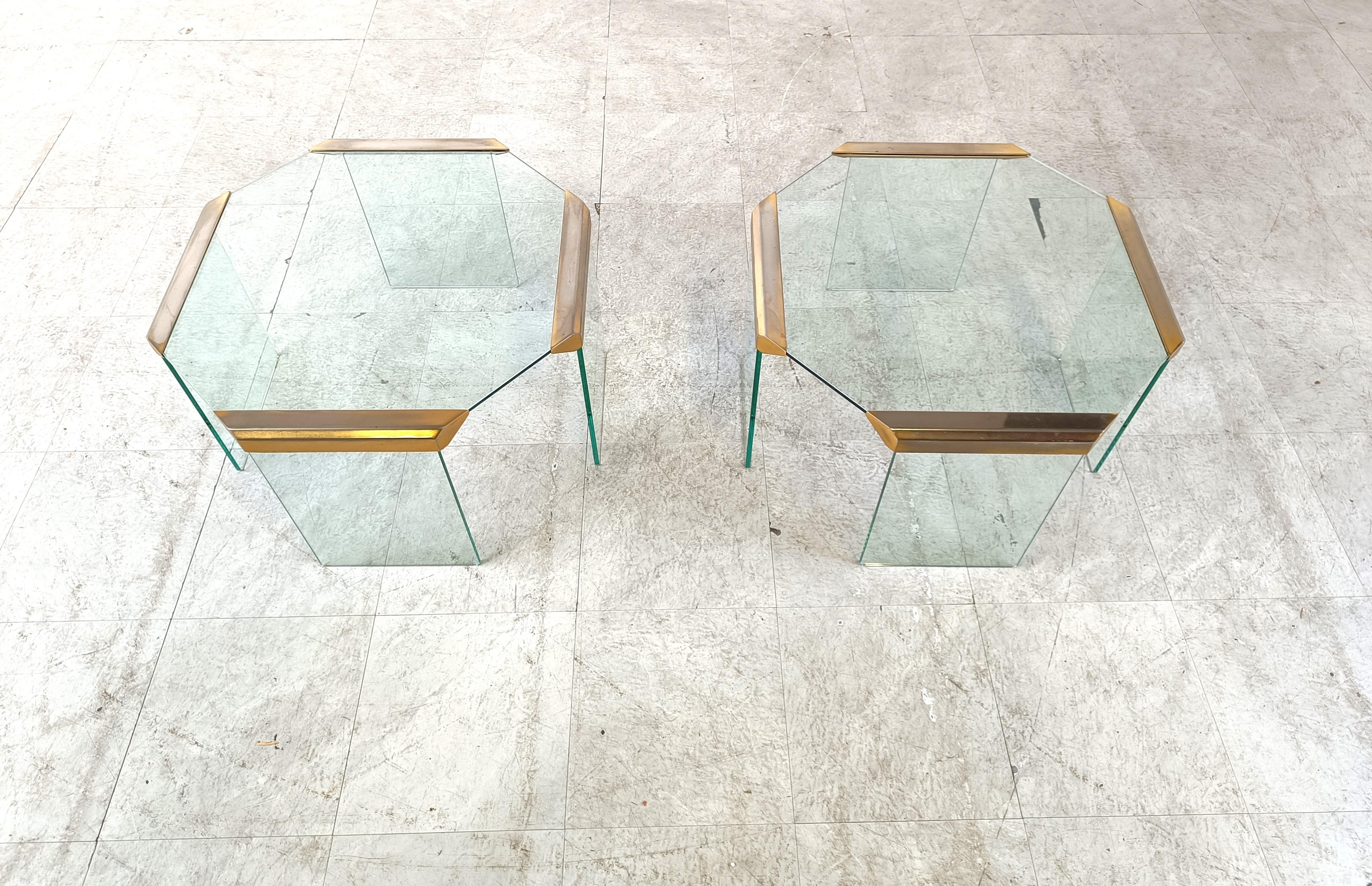 Vintage glass and brass side tables, 1980s 3