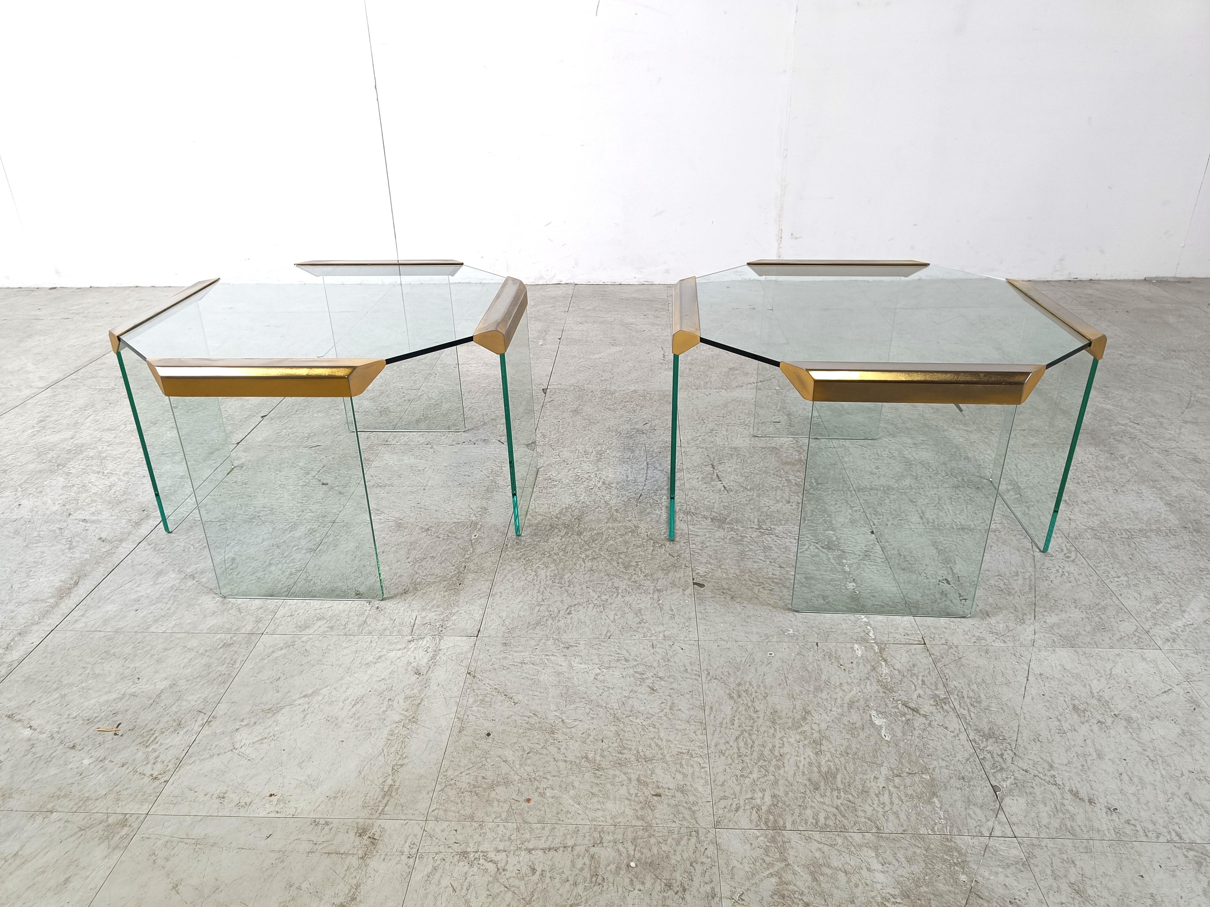 Vintage glass and brass side tables, 1980s For Sale 4