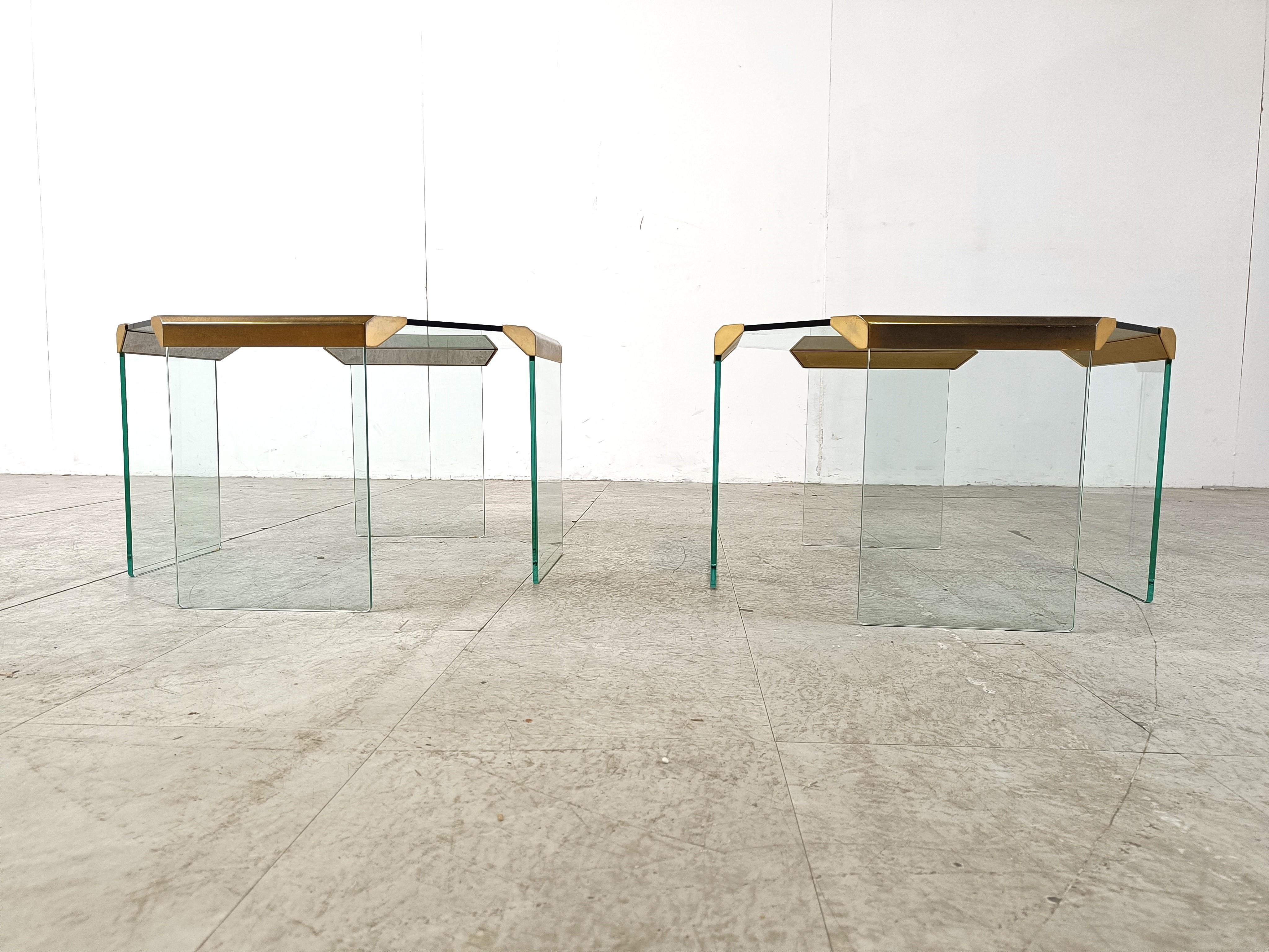 Vintage glass and brass side tables, 1980s For Sale 5