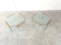 Vintage glass and brass side tables, 1980s