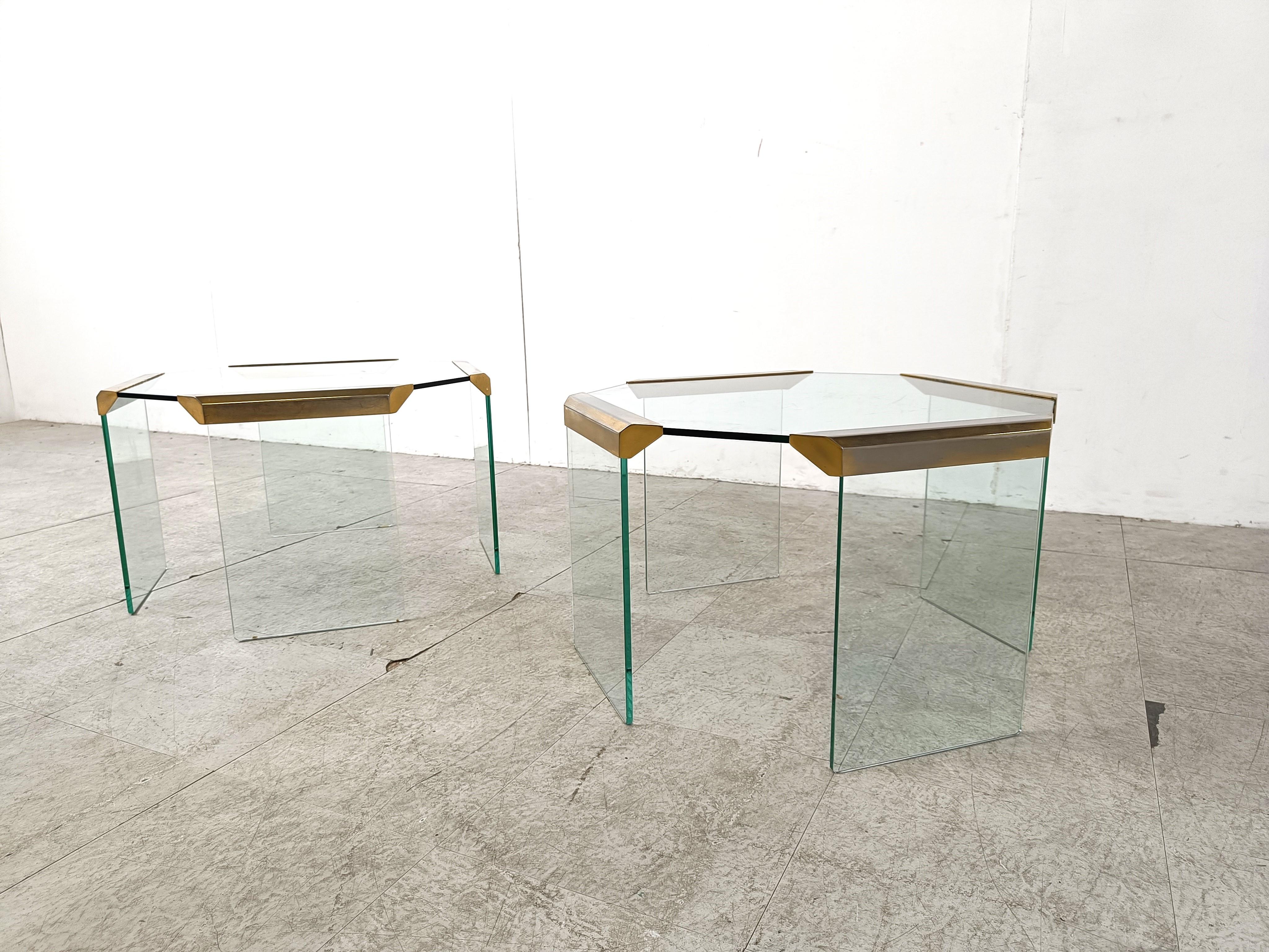 Vintage glass and brass side tables, 1980s For Sale 1