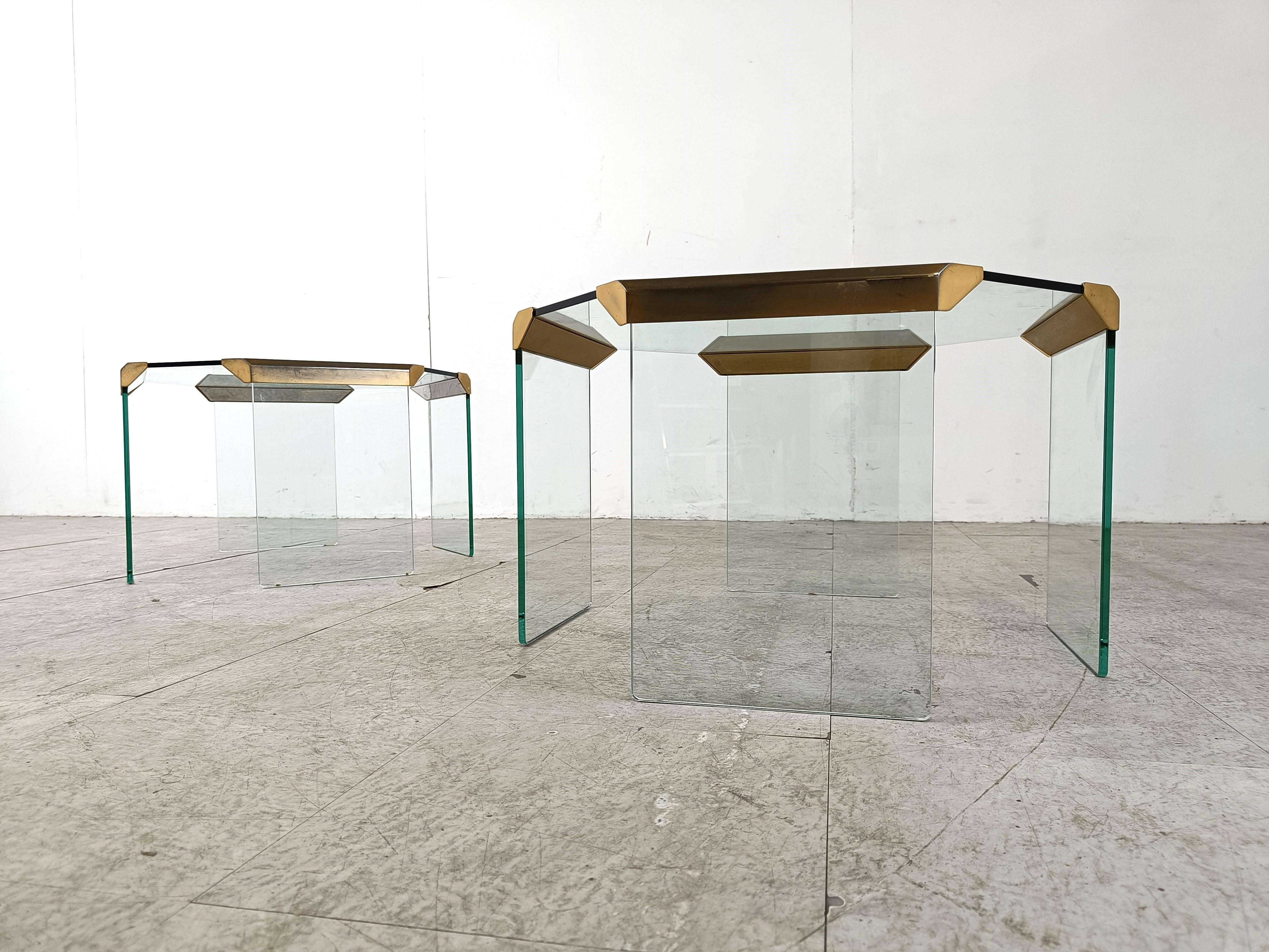 Vintage glass and brass side tables, 1980s 2