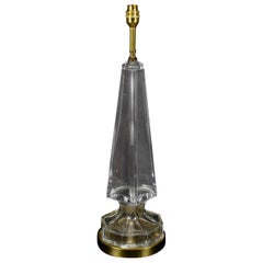 Vintage Glass and Brass Table Lamp of Obelisk Form, Mid-20th Century