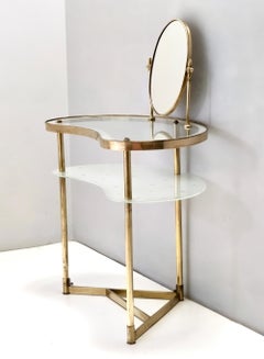 Vintage Glass and Brass Vanity Table and a Starry Glass Shelf by Luigi Brusotti