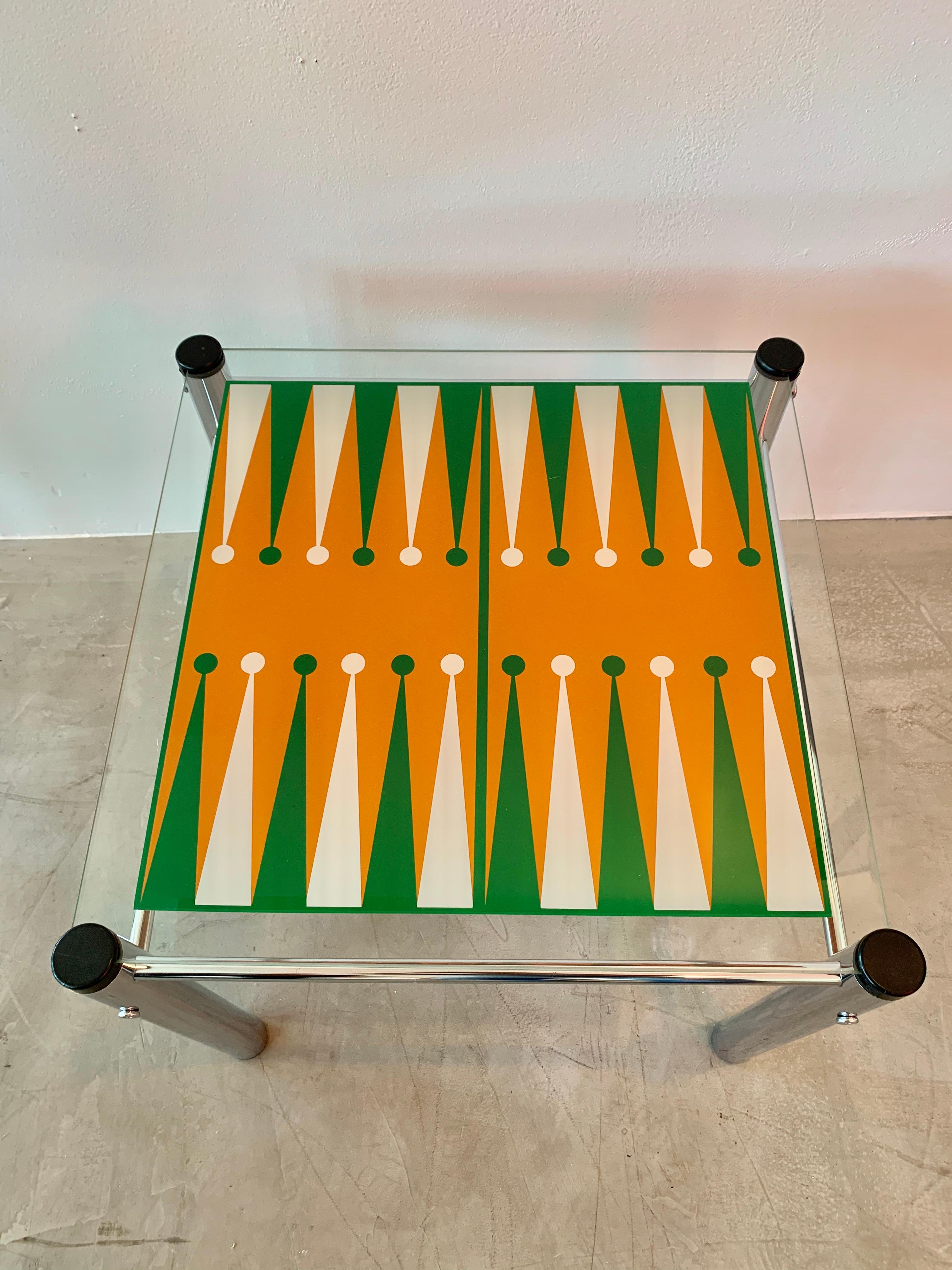 Vintage Glass and Chrome Backgammon Table 2