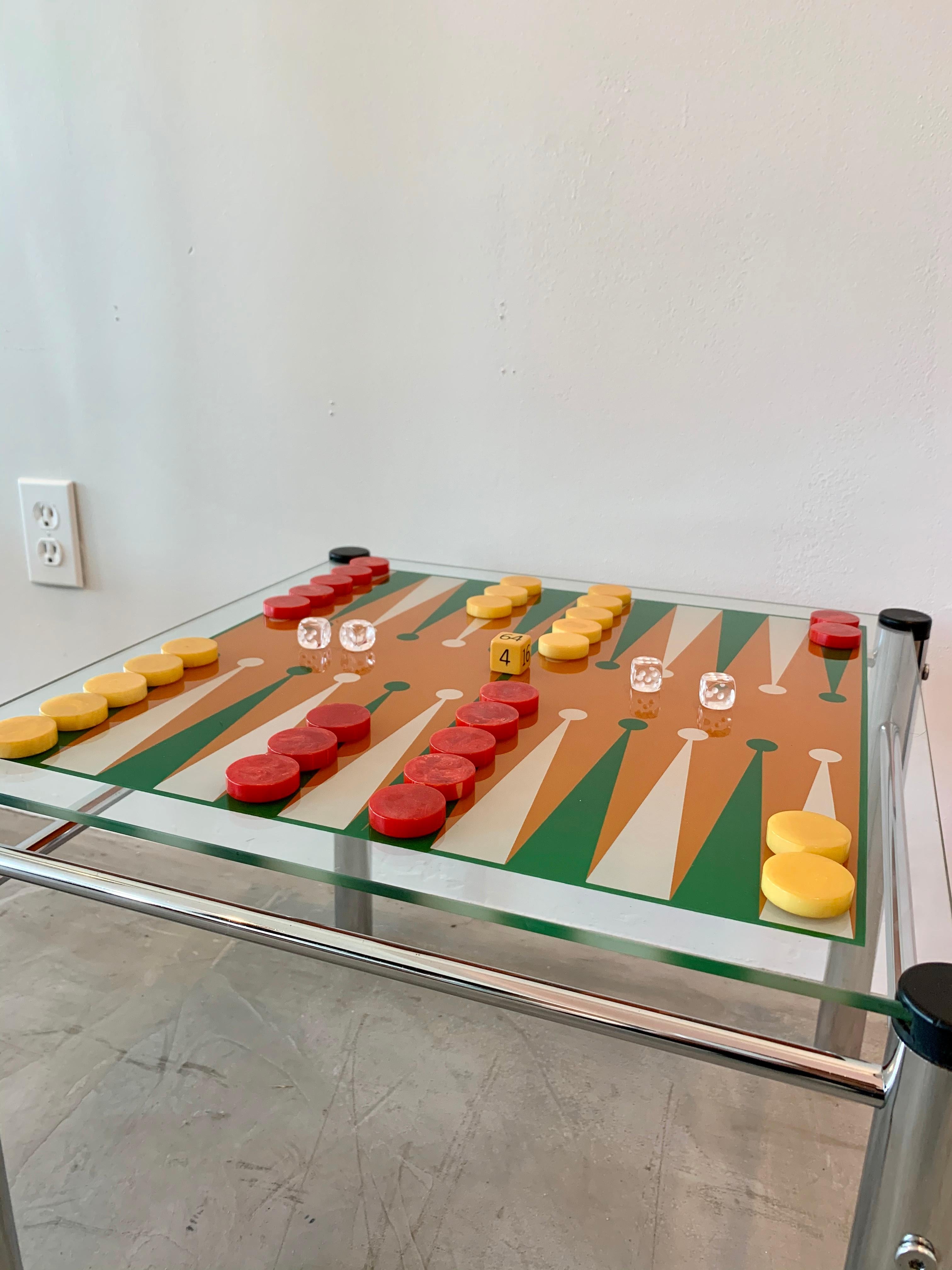 Vintage Glass and Chrome Backgammon Table 3