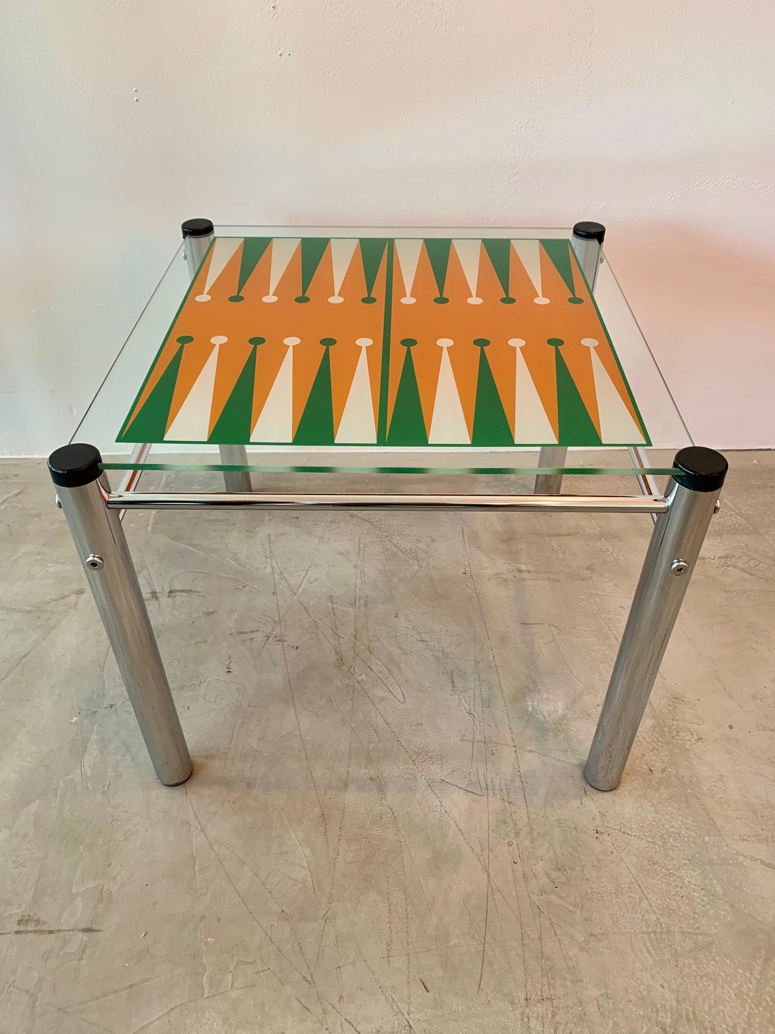 Vintage Glass and Chrome Backgammon Table 4