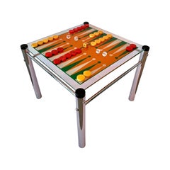 Vintage Glass and Chrome Backgammon Table