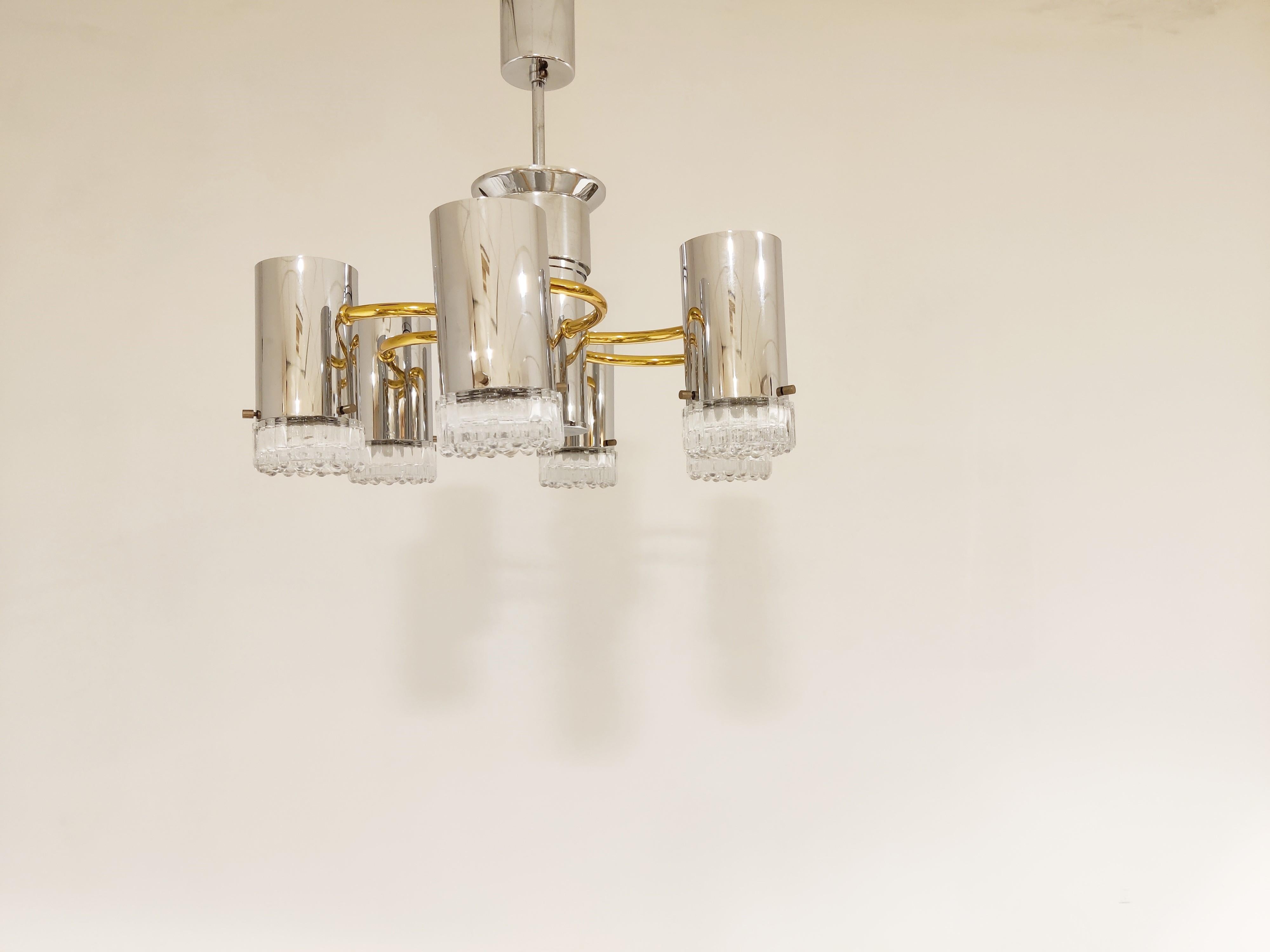 Vintage Glass and Chrome Chandelier by Gaetano Sciolari, 1970s For Sale 4