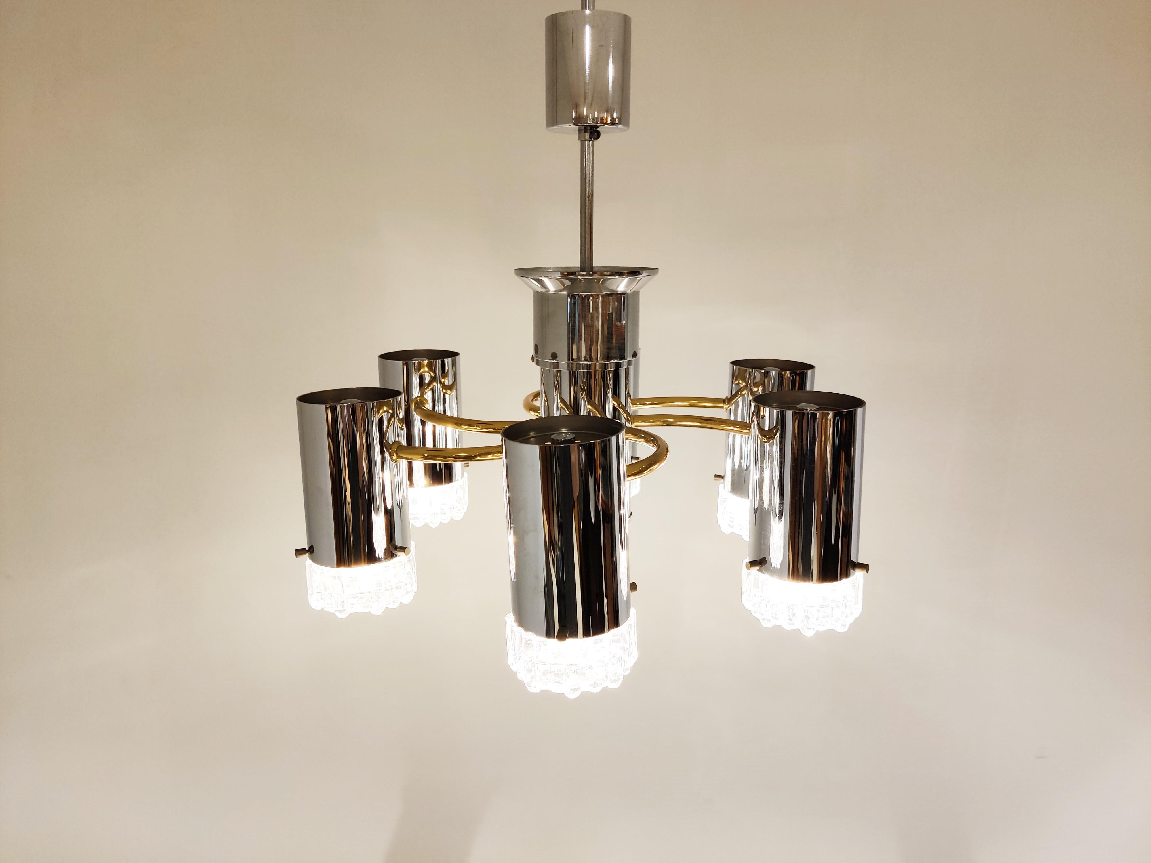 Late 20th Century Vintage Glass and Chrome Chandelier by Gaetano Sciolari, 1970s For Sale