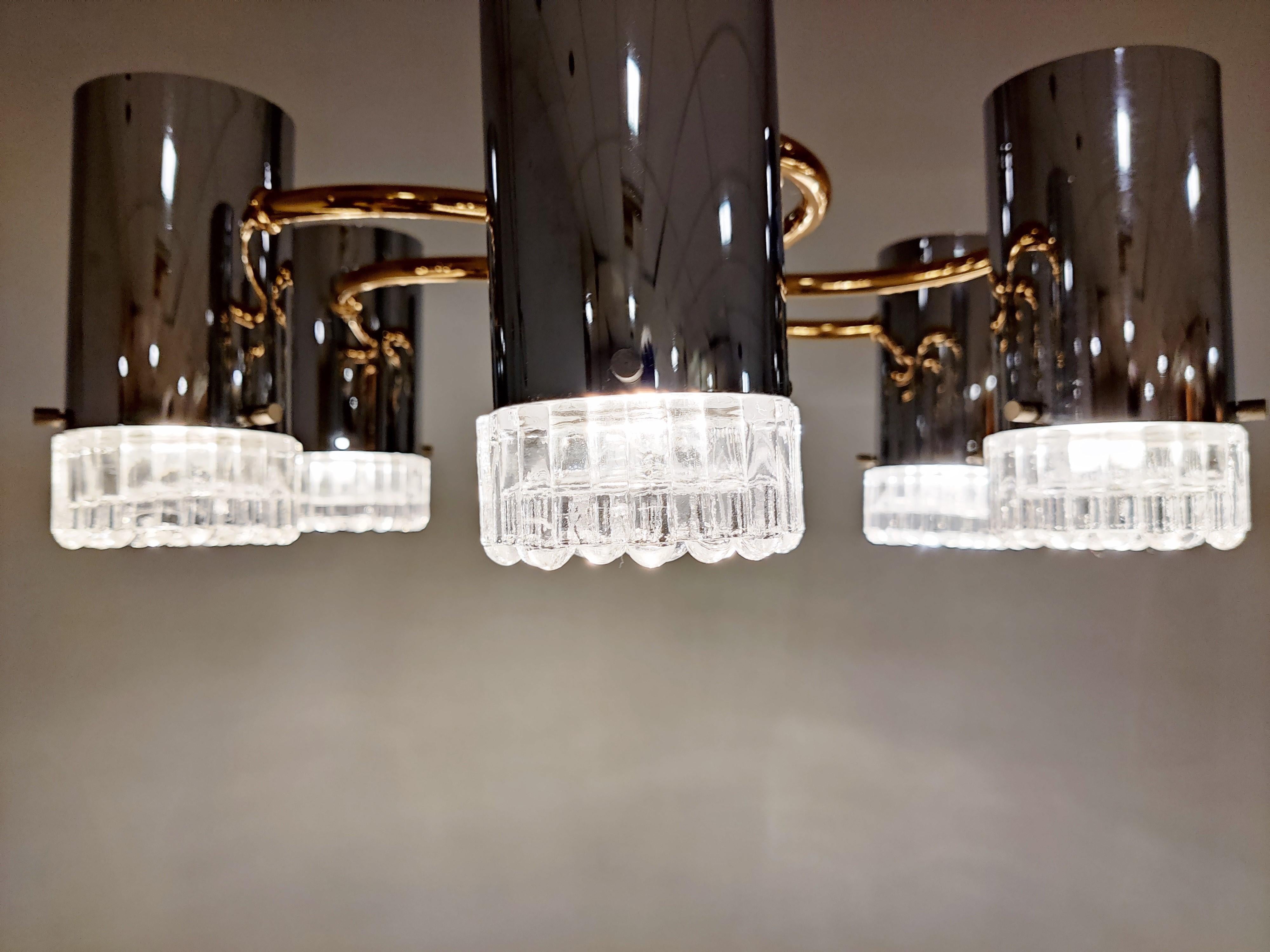 Vintage Glass and Chrome Chandelier by Gaetano Sciolari, 1970s For Sale 2
