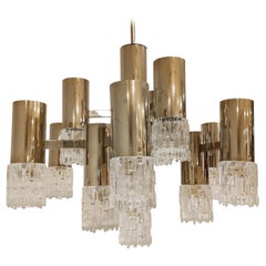 Vintage Glass and Chrome Chandelier by Gaetano Sciolari, 1970s