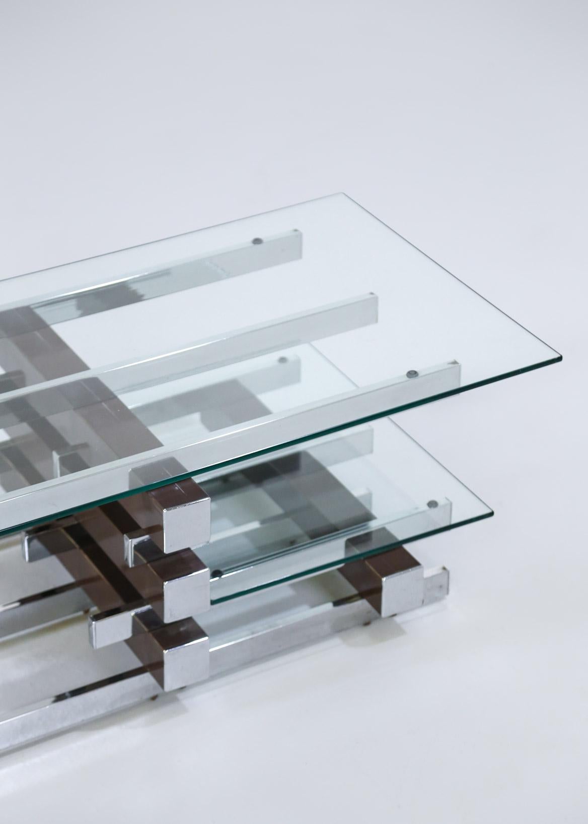 Mid-Century Modern Vintage Glass and Chrome Coffee Table