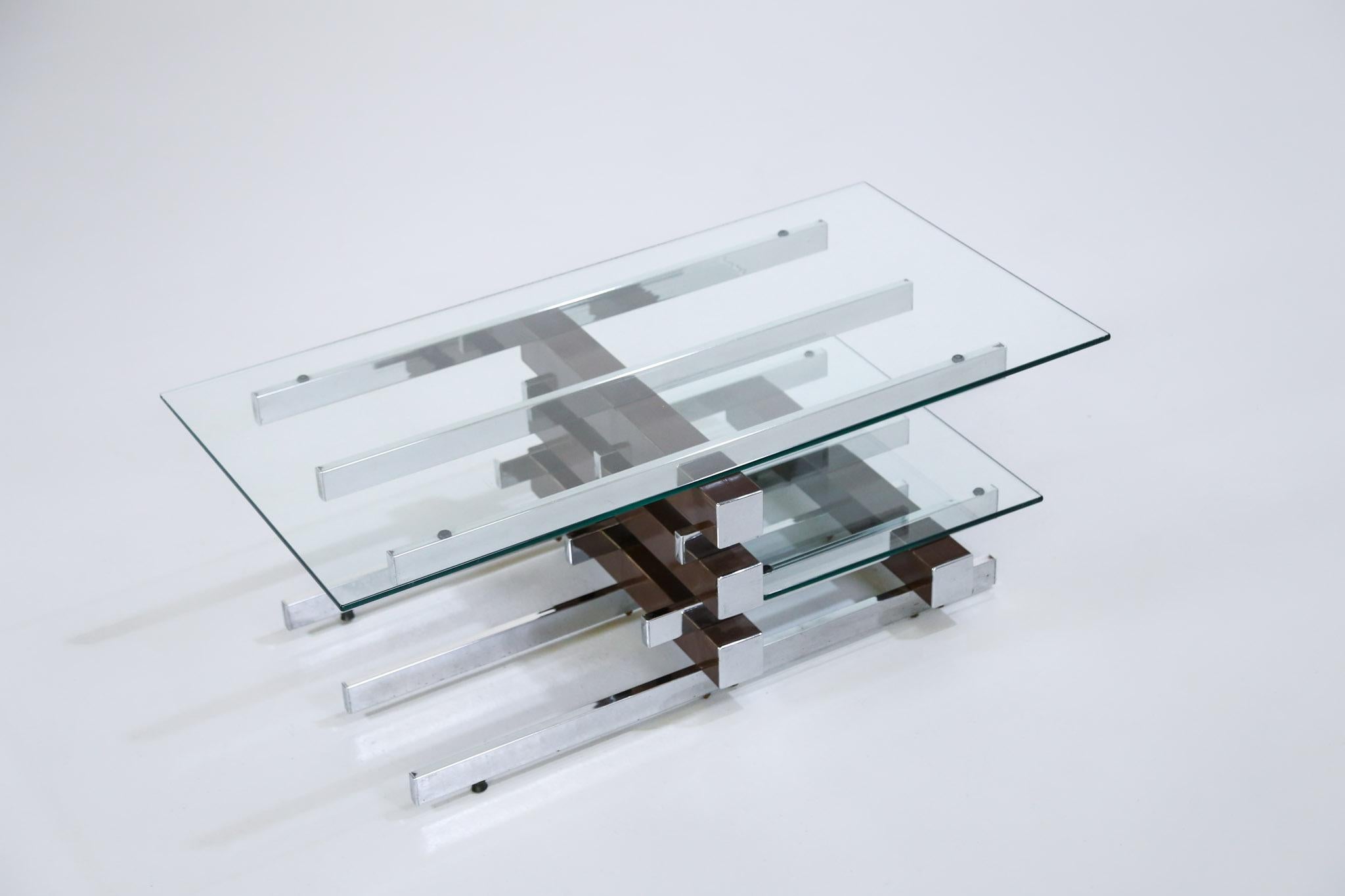 Steel Vintage Glass and Chrome Coffee Table