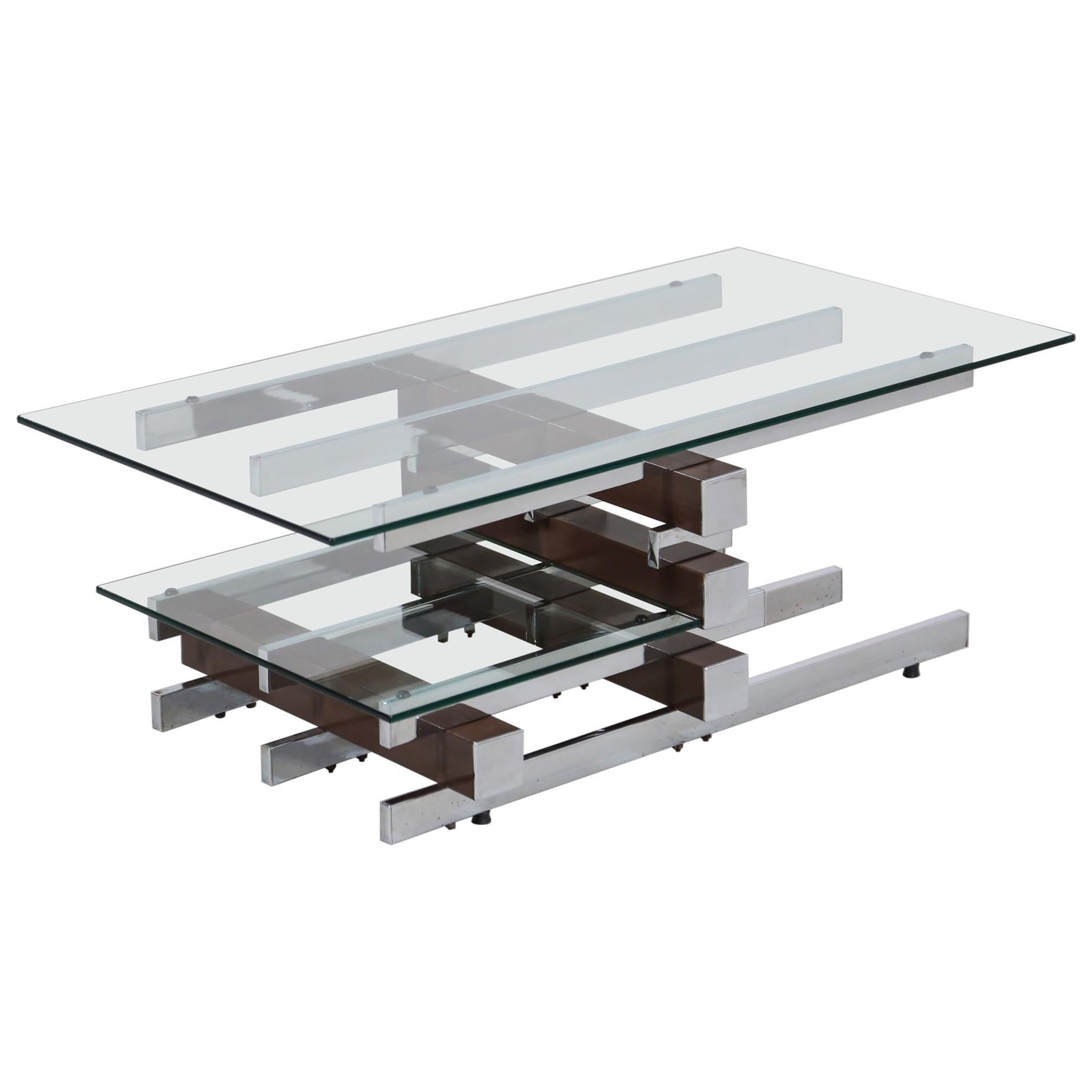 Vintage Glass and Chrome Coffee Table