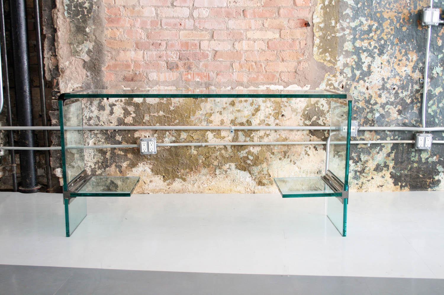 Mid-Century Modern Vintage Glass and Chrome Console Table