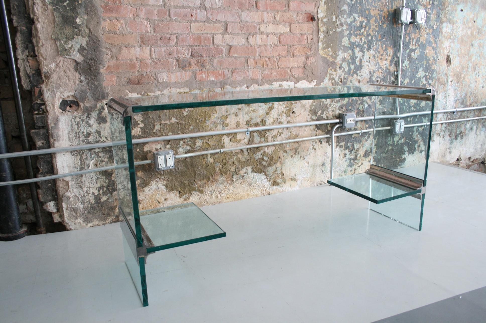 American Vintage Glass and Chrome Console Table