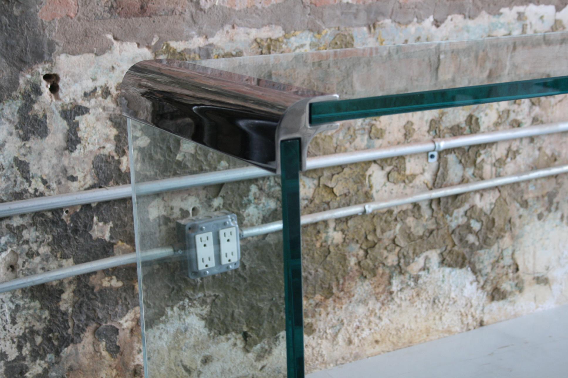 Vintage Glass and Chrome Console Table In Good Condition In Chicago, IL