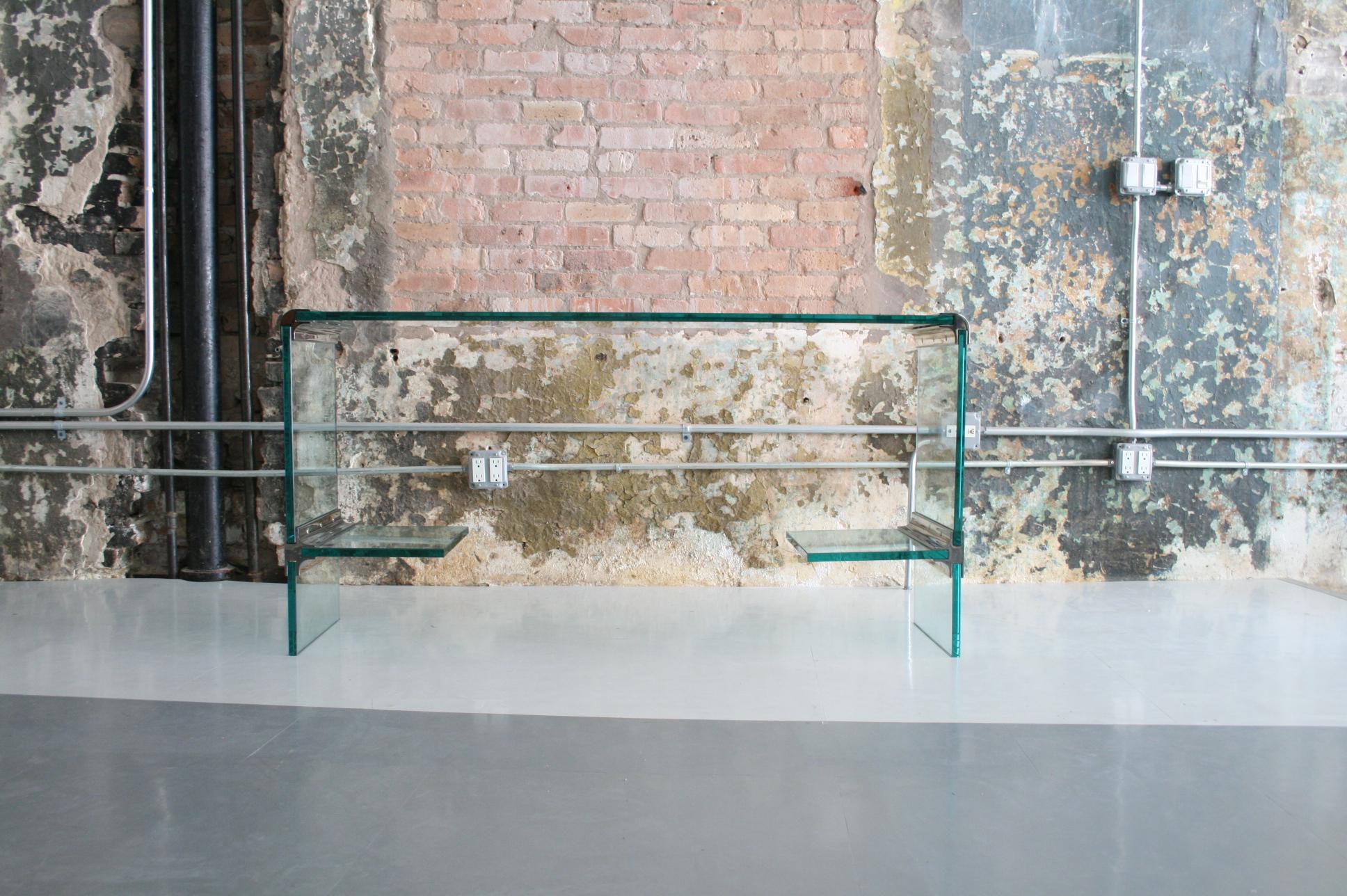 Steel Vintage Glass and Chrome Console Table