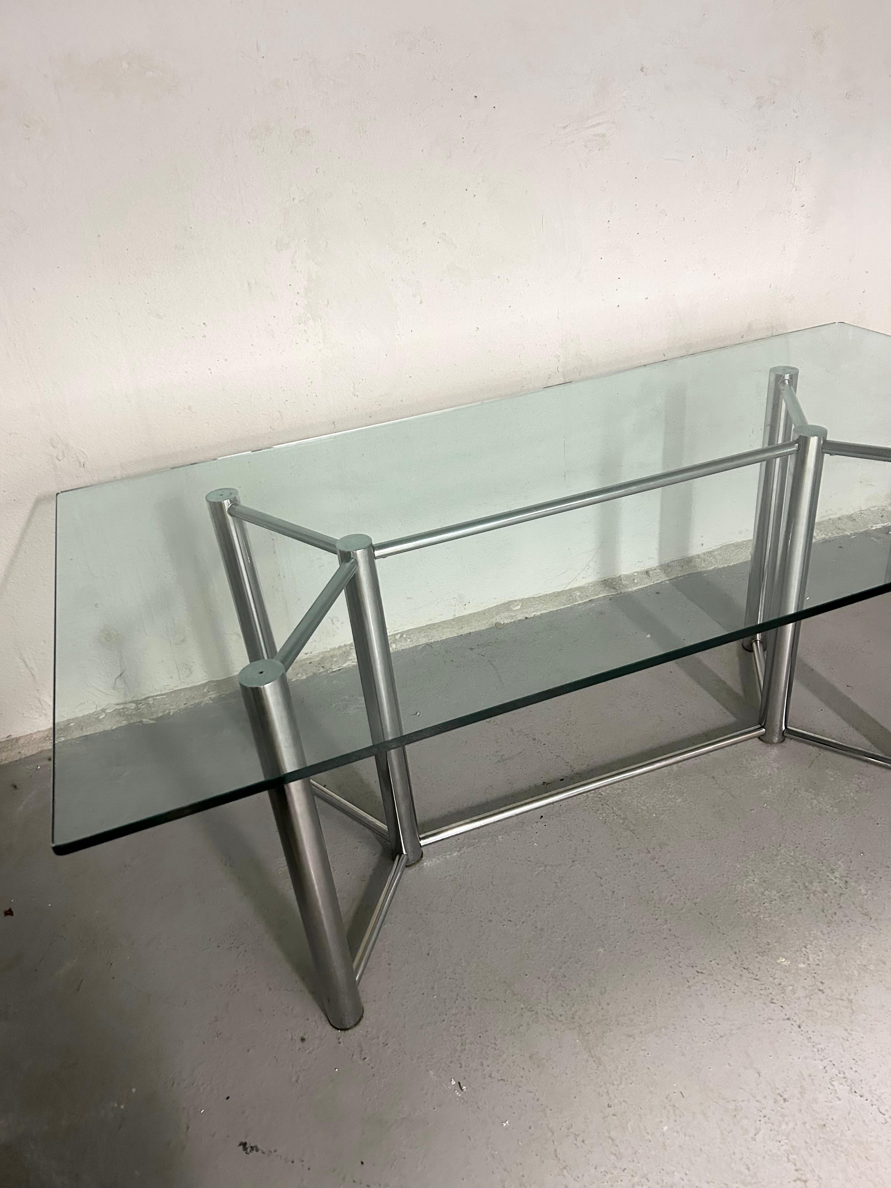 Vintage Glass and Chrome Dining Table In Good Condition For Sale In Brooklyn, NY