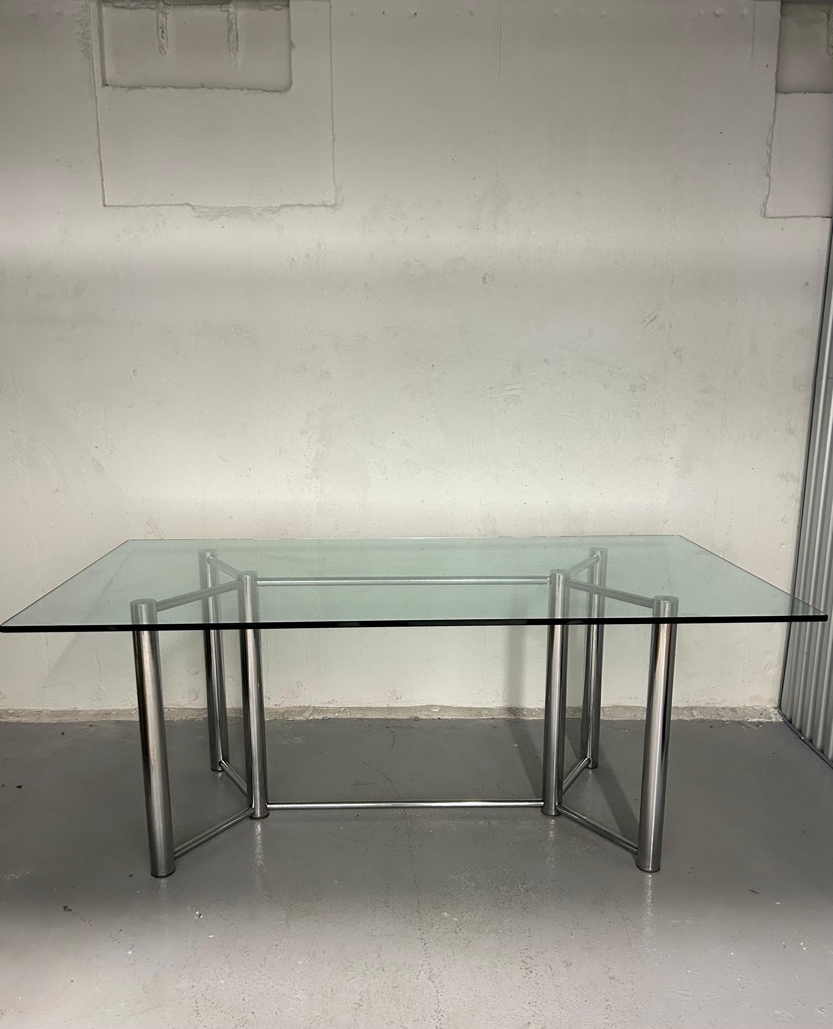 Vintage Glass and Chrome Dining Table For Sale 1