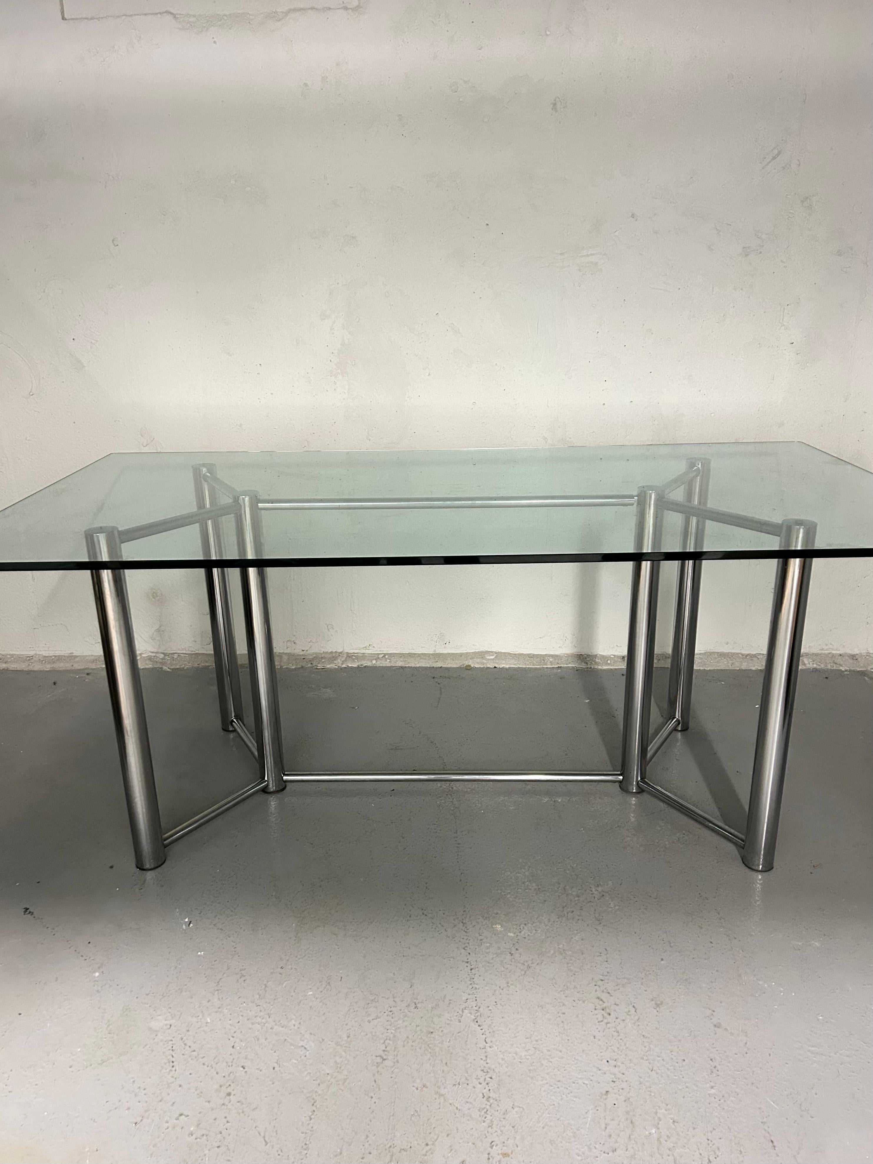 Vintage Glass and Chrome Dining Table For Sale 2