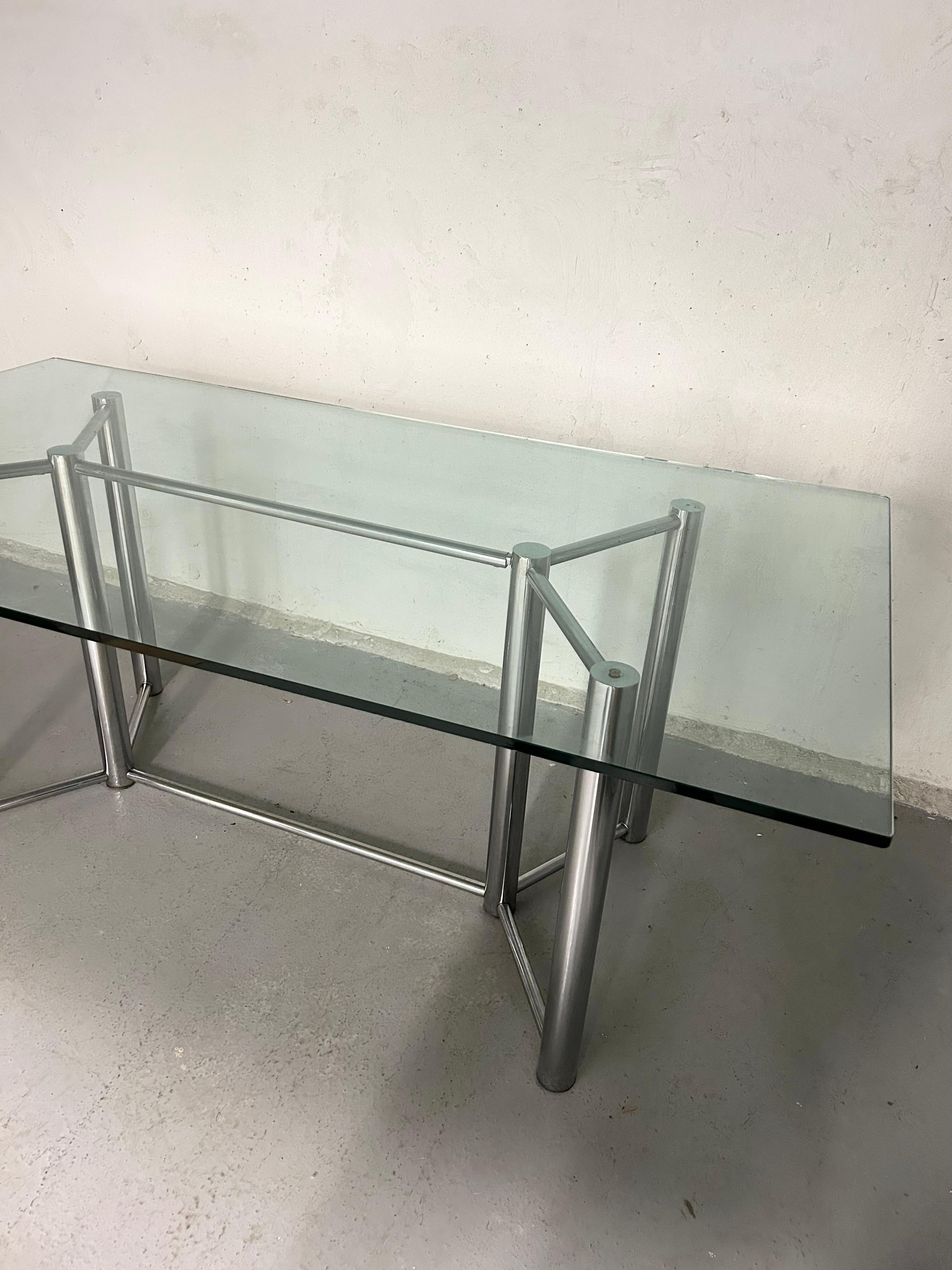 Vintage Glass and Chrome Dining Table For Sale 3