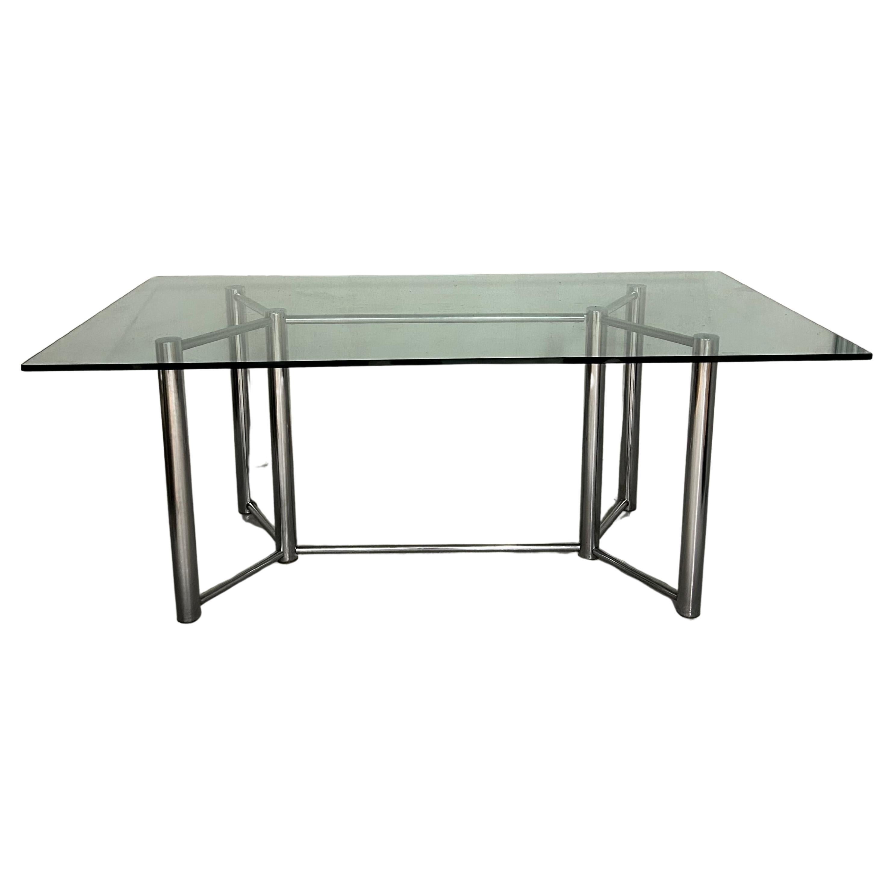 Vintage Glass and Chrome Dining Table