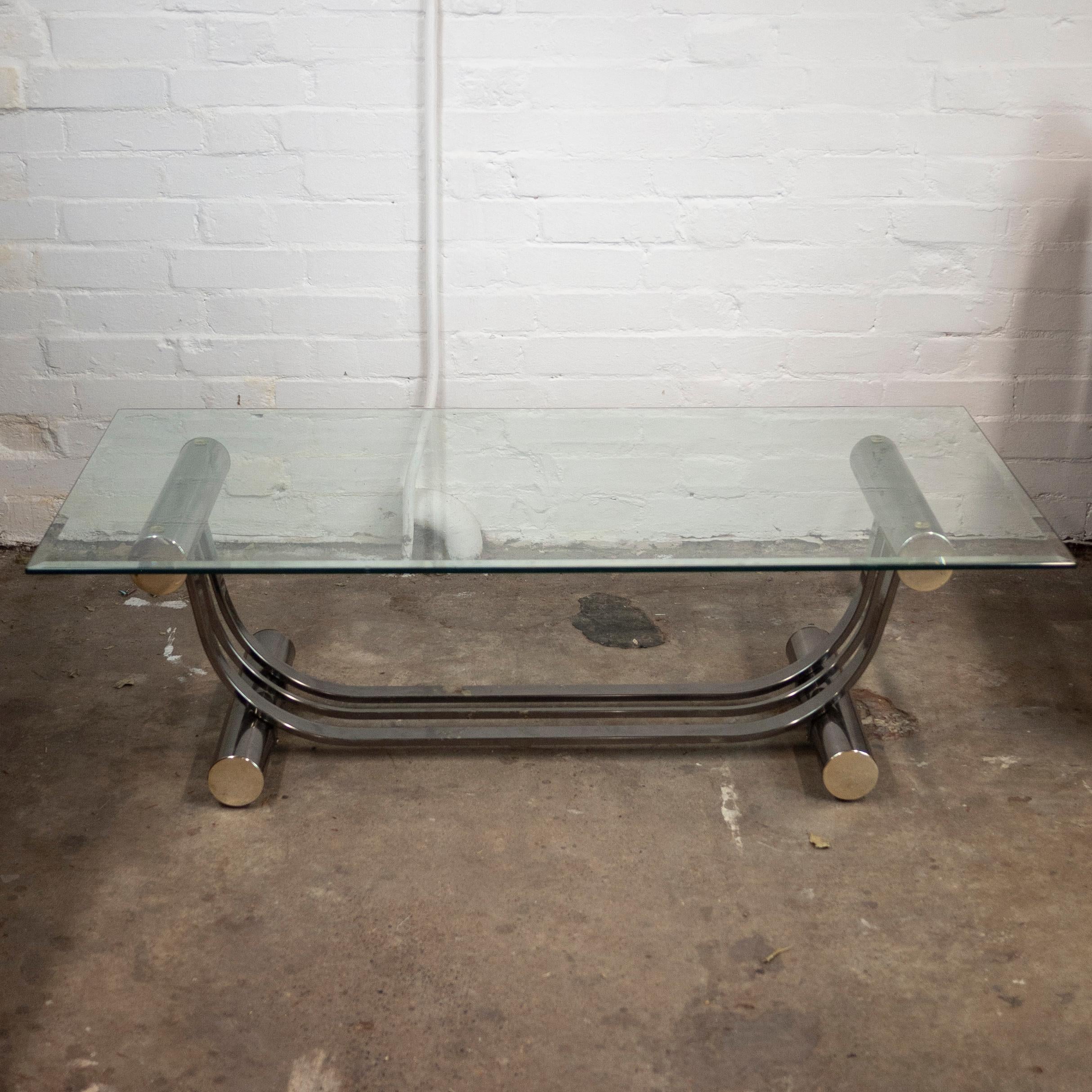 Vintage Glass and Chrome Harp Shaped Coffee Table by Dia, 1970s In Good Condition For Sale In Chesham, GB