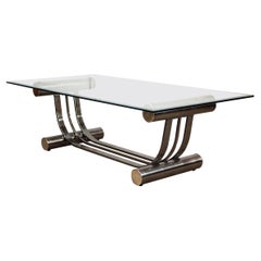 Vintage Glass and Chrome Harp Shaped Coffee Table by Dia, 1970s