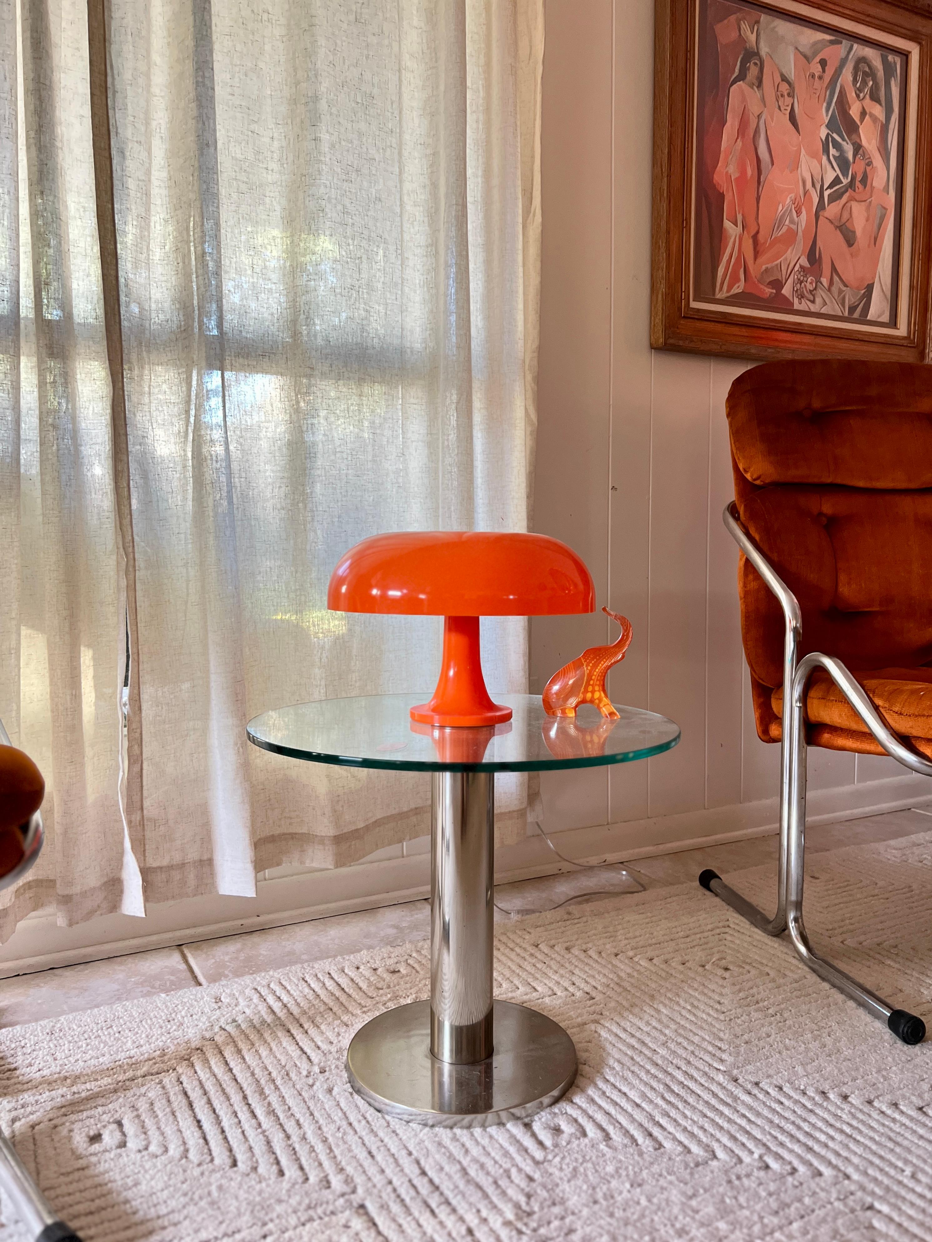 Vintage glass and chrome side table by Mirodan, made in Belgium circa 1960s In Good Condition In Houston, TX
